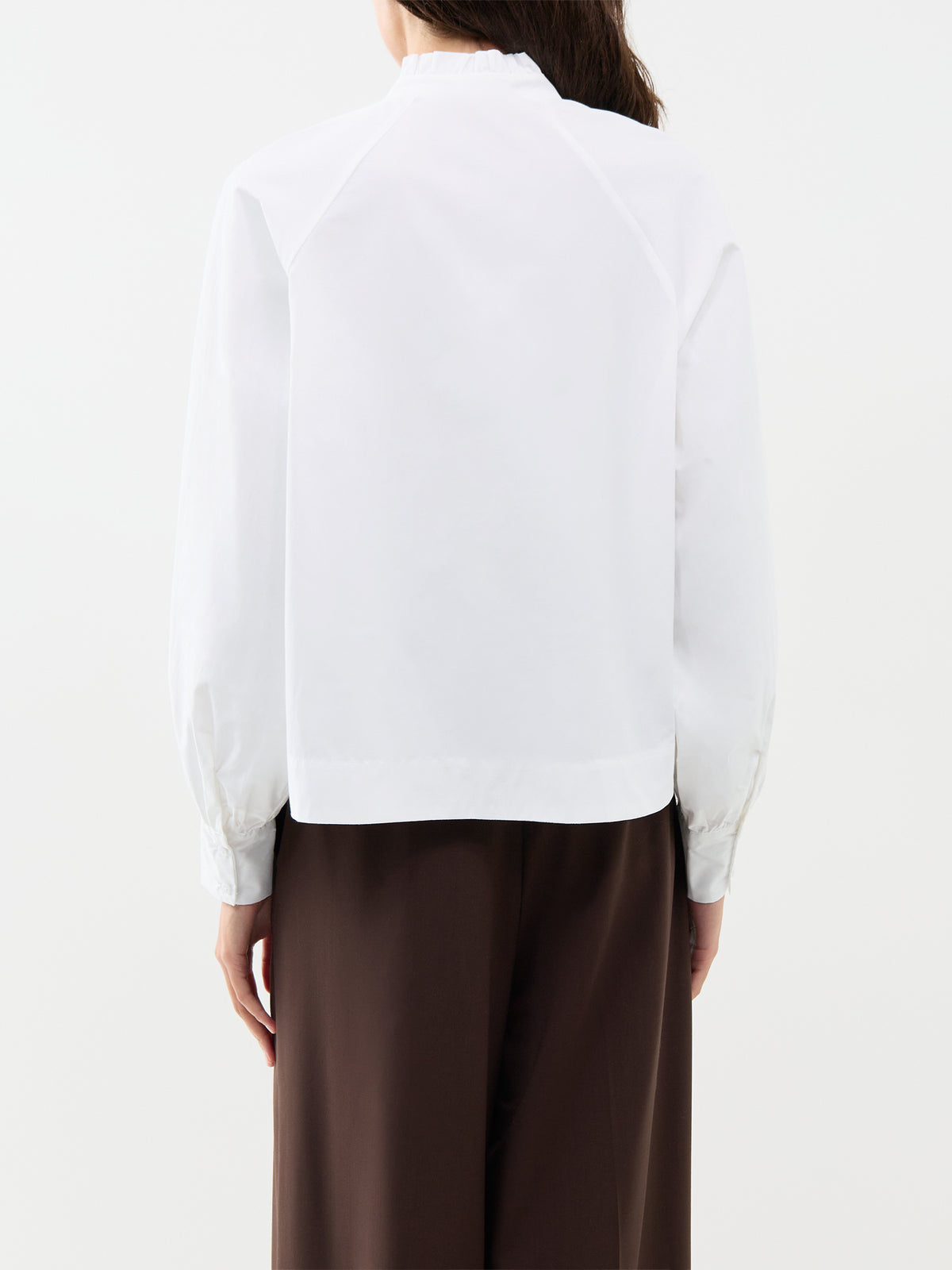 Netti 138 Organic Cotton Blend Frill Neck Shirt - White