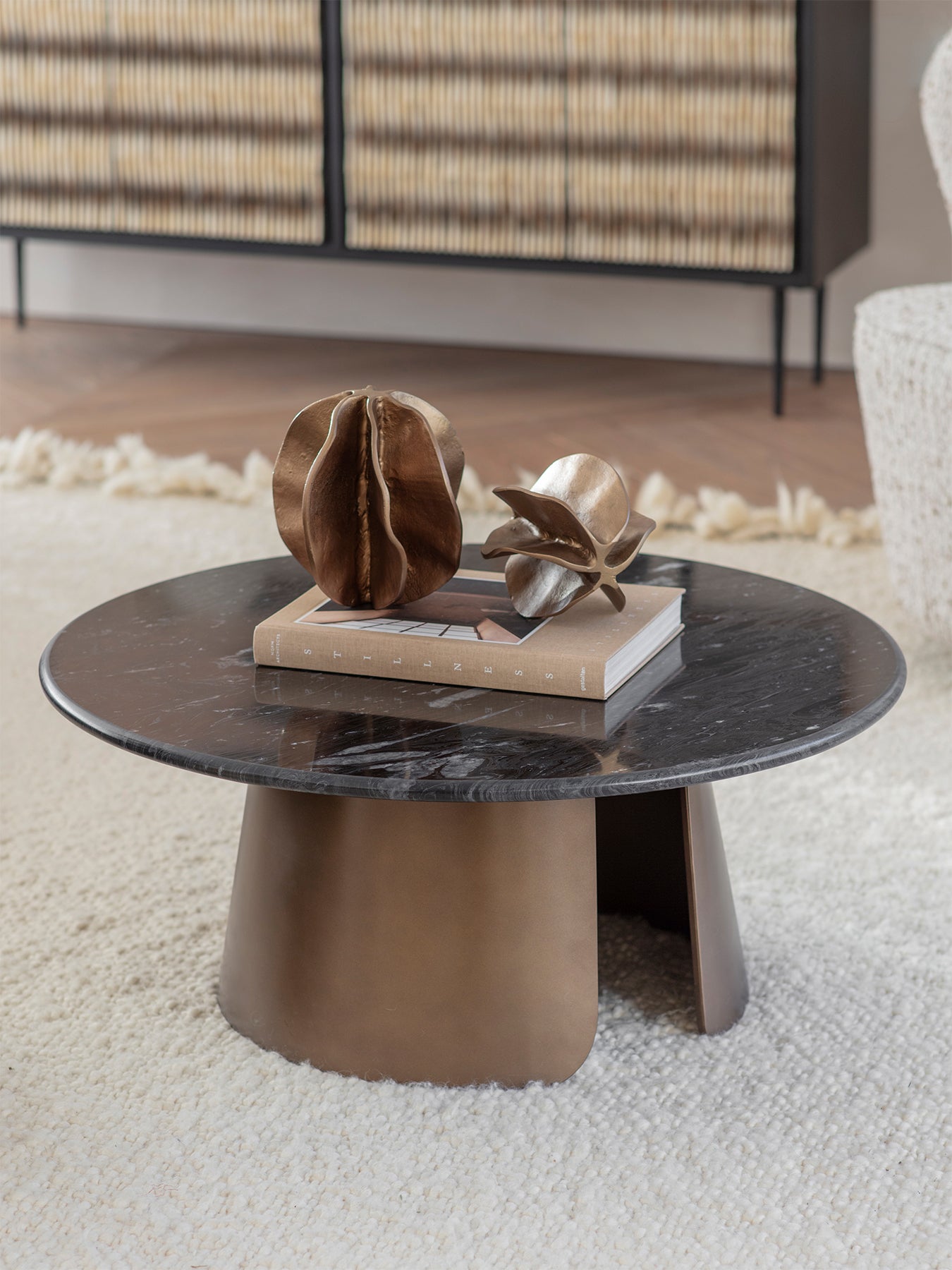 Newton Crescent Marble Coffee Table Gold
