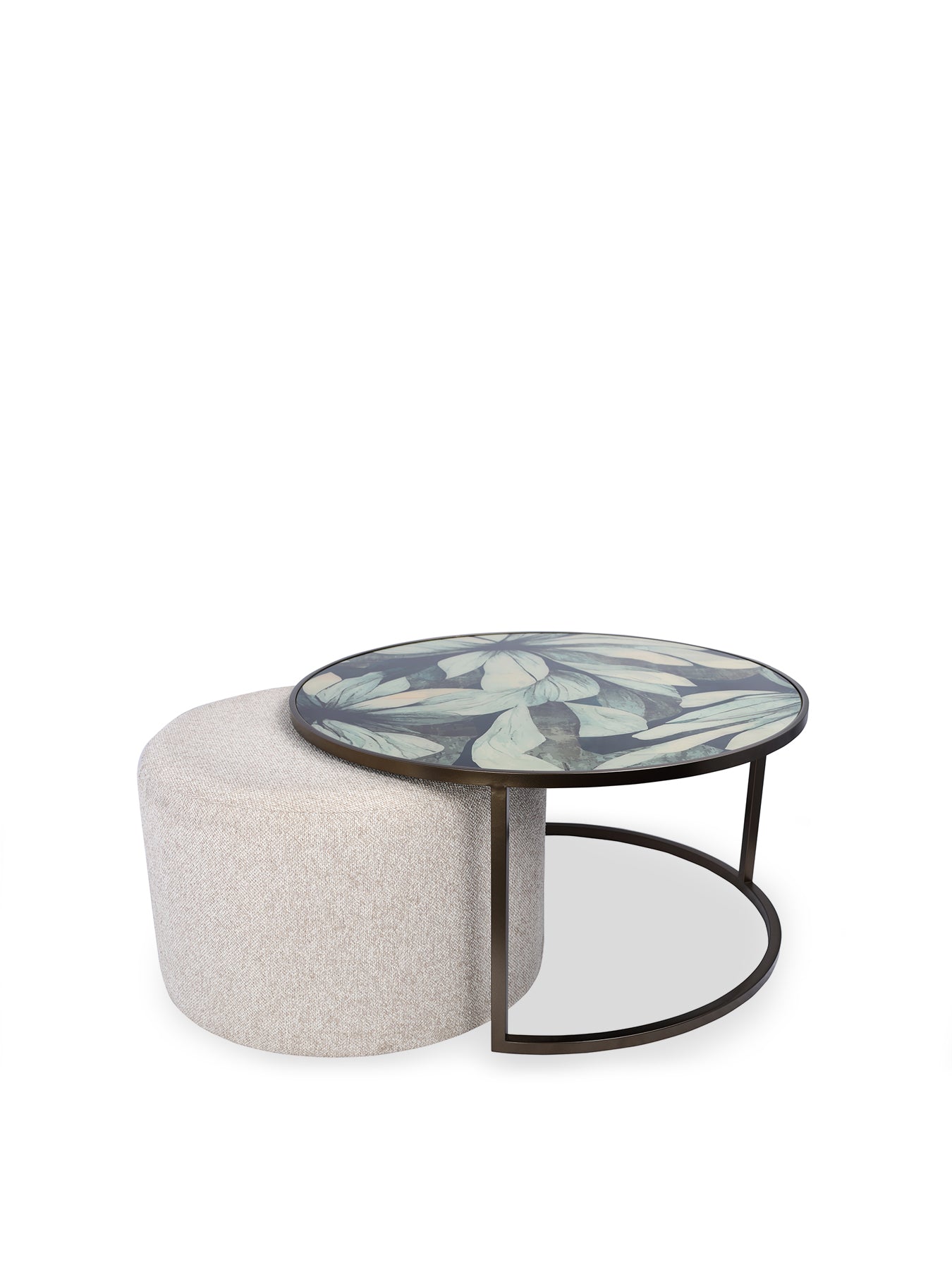 Savanna Leaf Coffee Table with Nesting Pouffe
