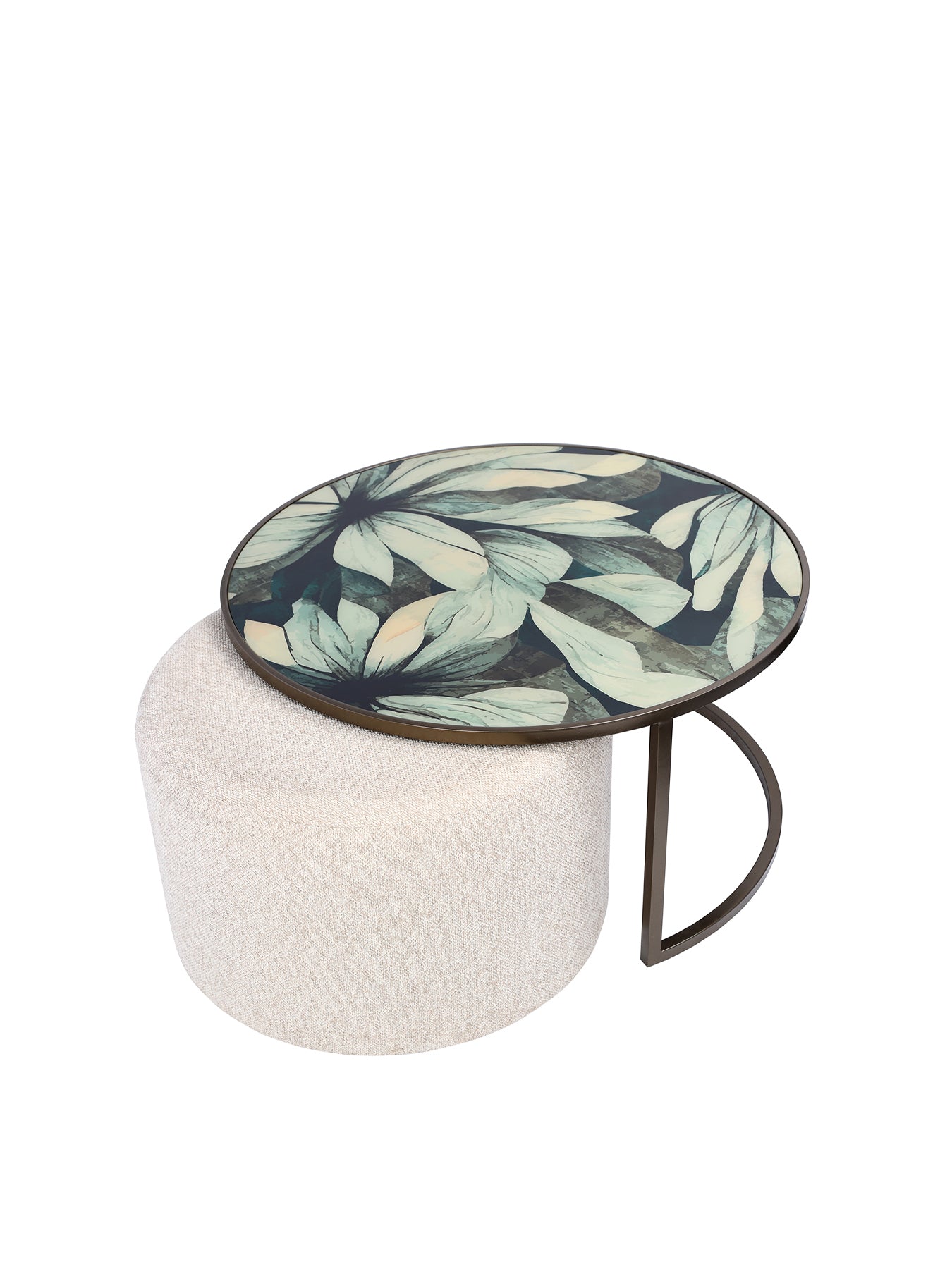 Savanna Leaf Coffee Table with Nesting Pouffe