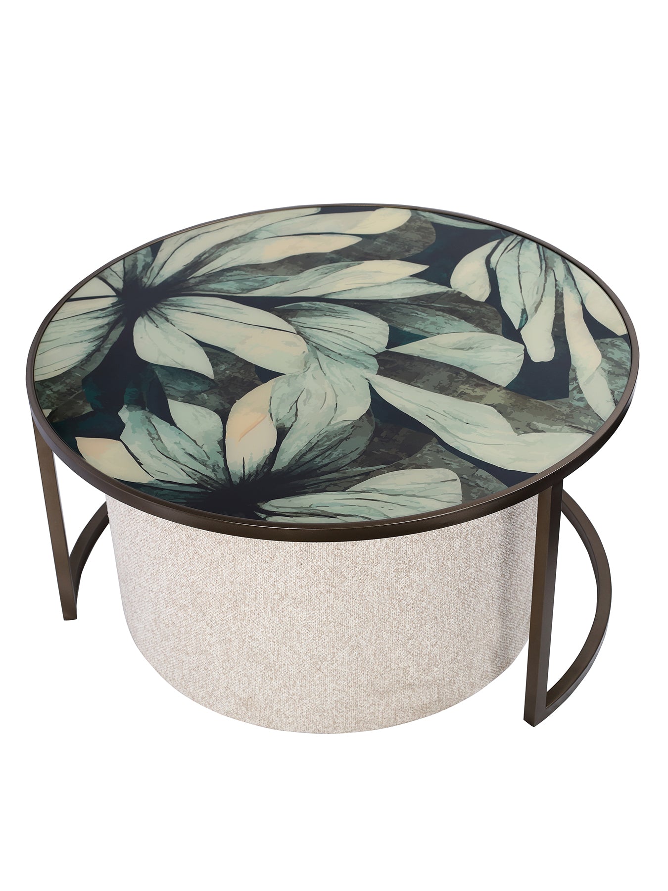 Savanna Leaf Coffee Table with Nesting Pouffe