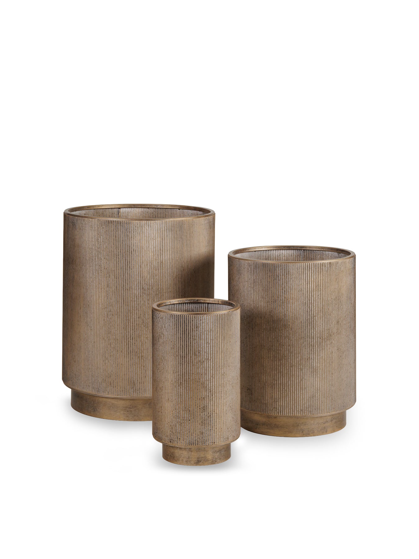Belvedere Set of 3 Floor Planters Aged Gold