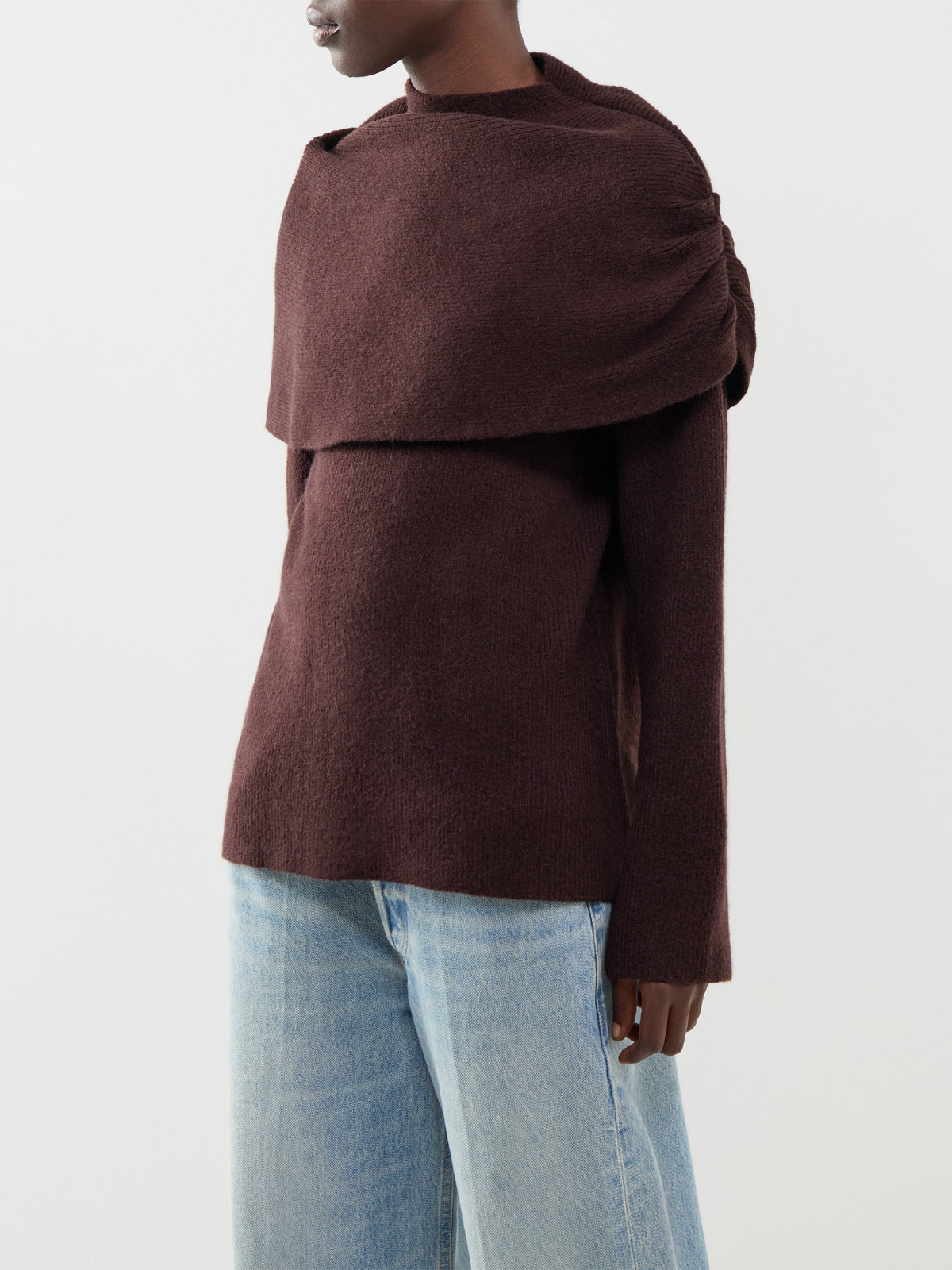 Tarla Organic Cotton Blend Exaggerated Drape Knit Jumper – Brown