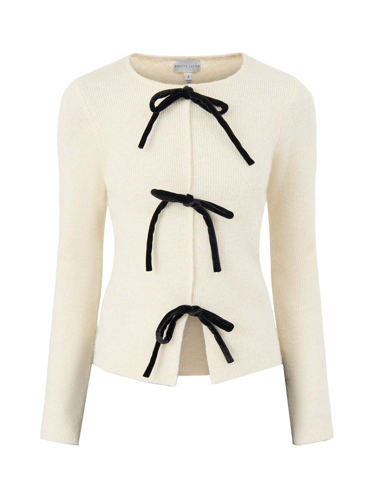 Sophia Bow Tie Front Knit Top – Cream & Black