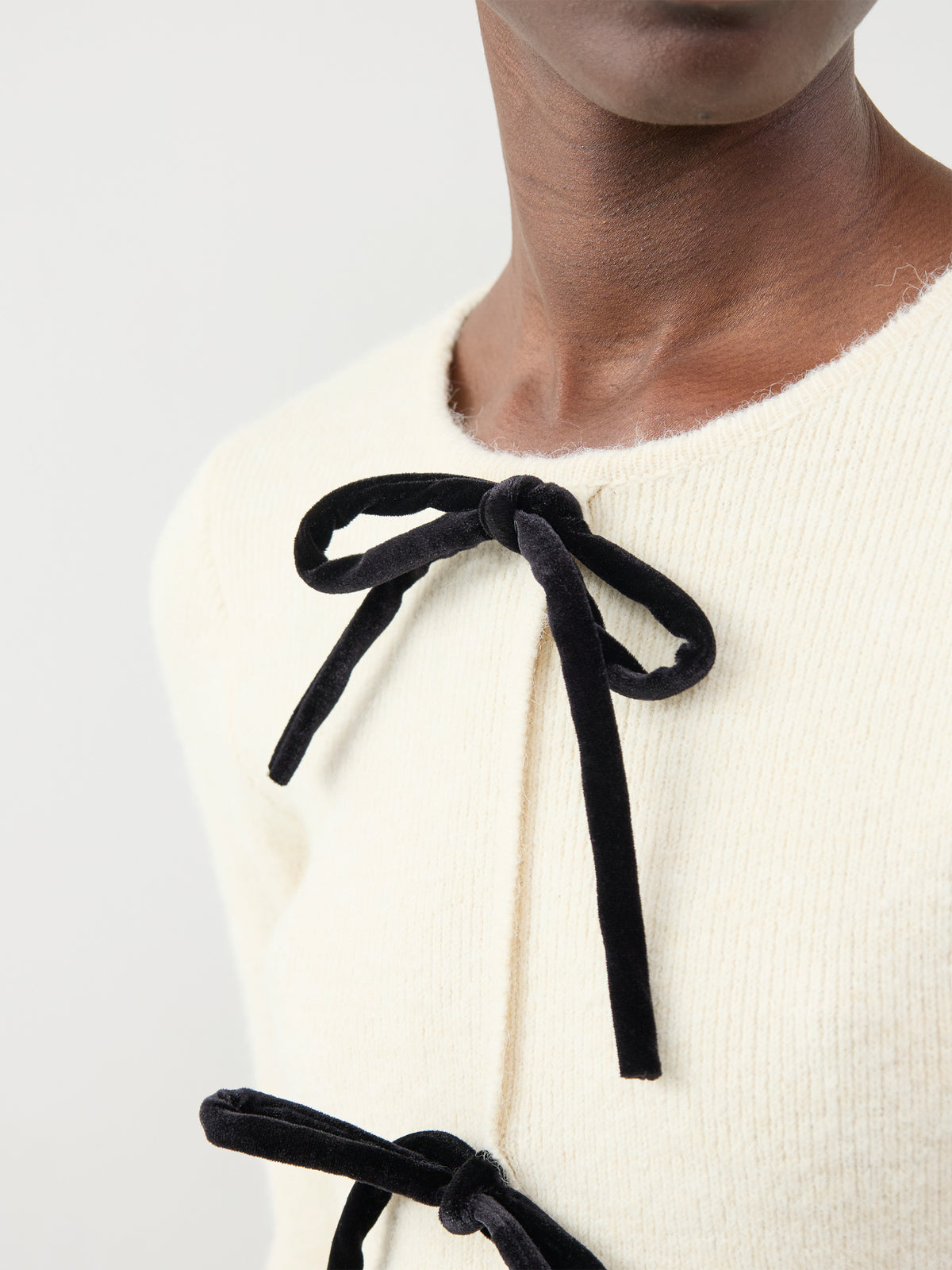 Sophia Bow Tie Front Knit Top – Cream & Black