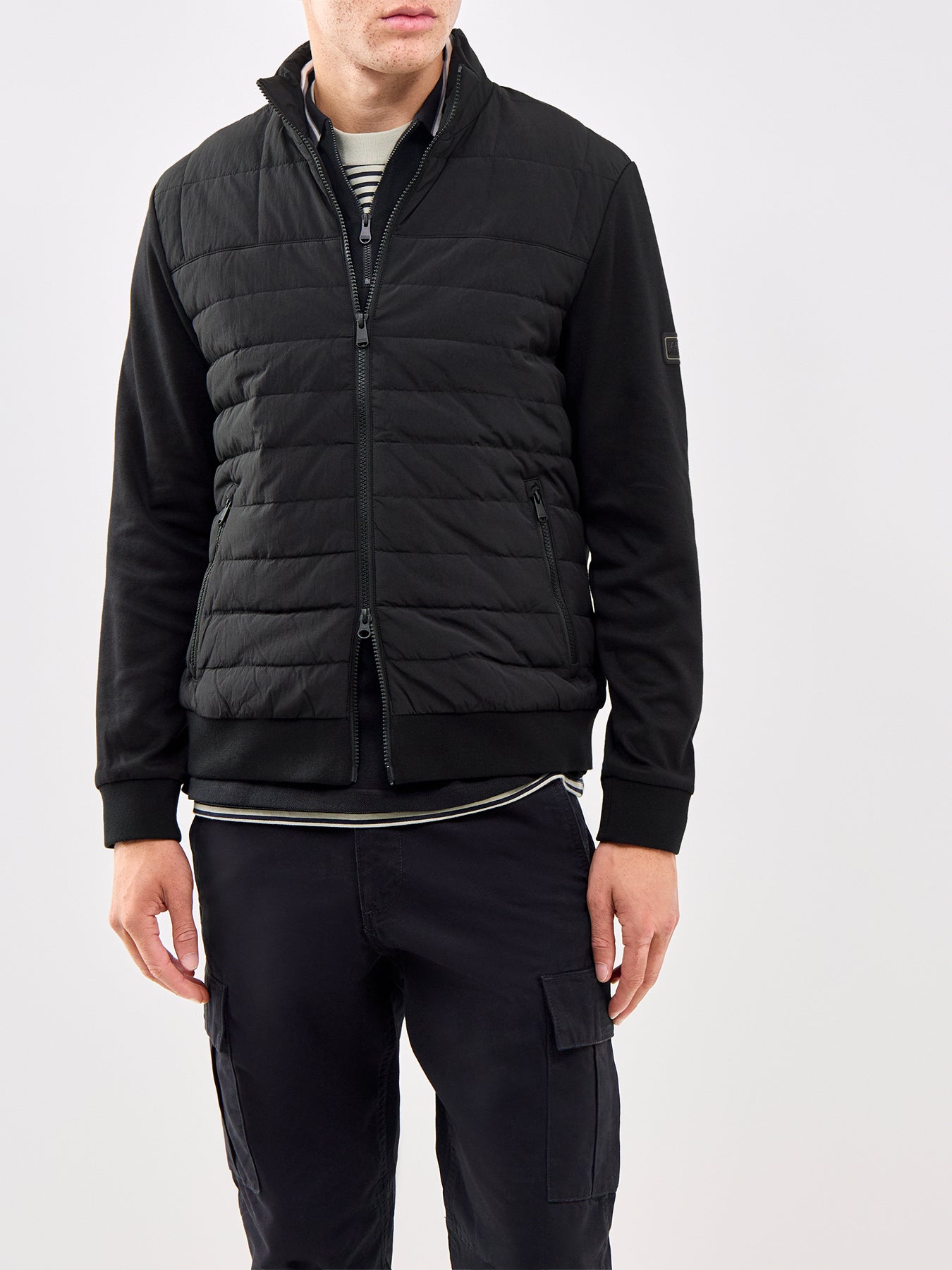 Collins Baffle Quilted Zip Through Sweatshirt Black