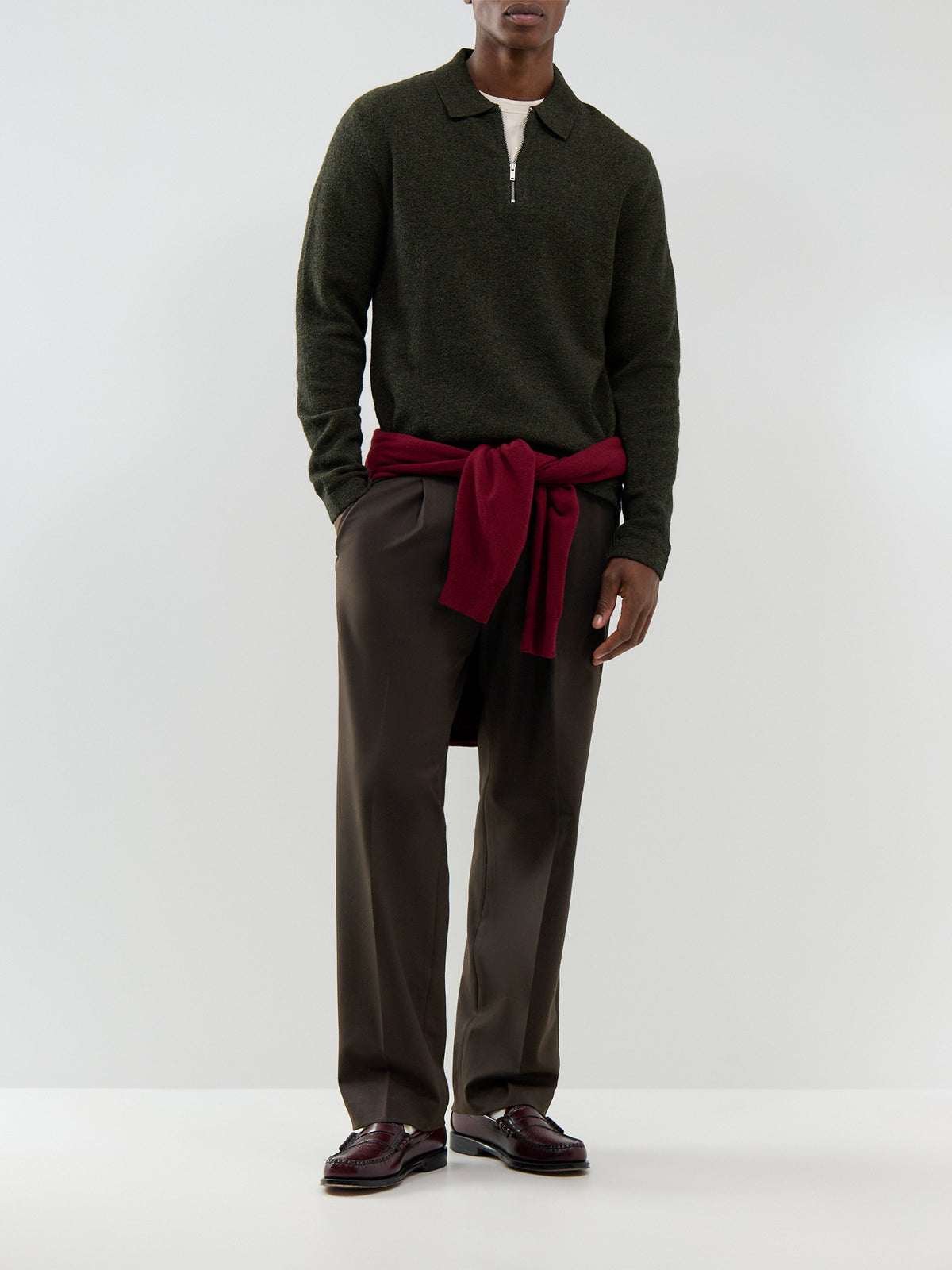 Wool Blend Bearsted Knitted Zip Polo Shirt