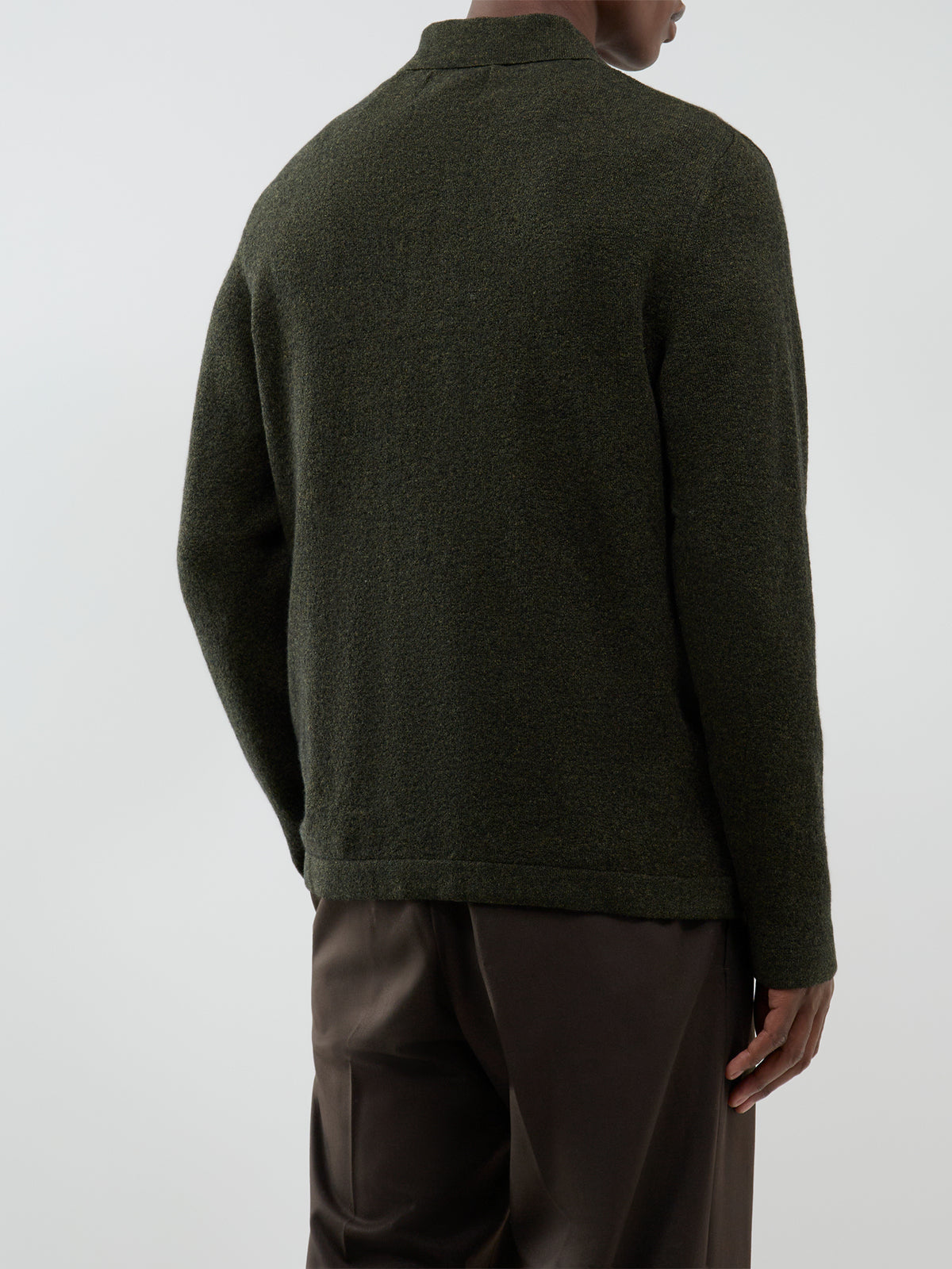 Wool Blend Bearsted Knitted Zip Polo Shirt