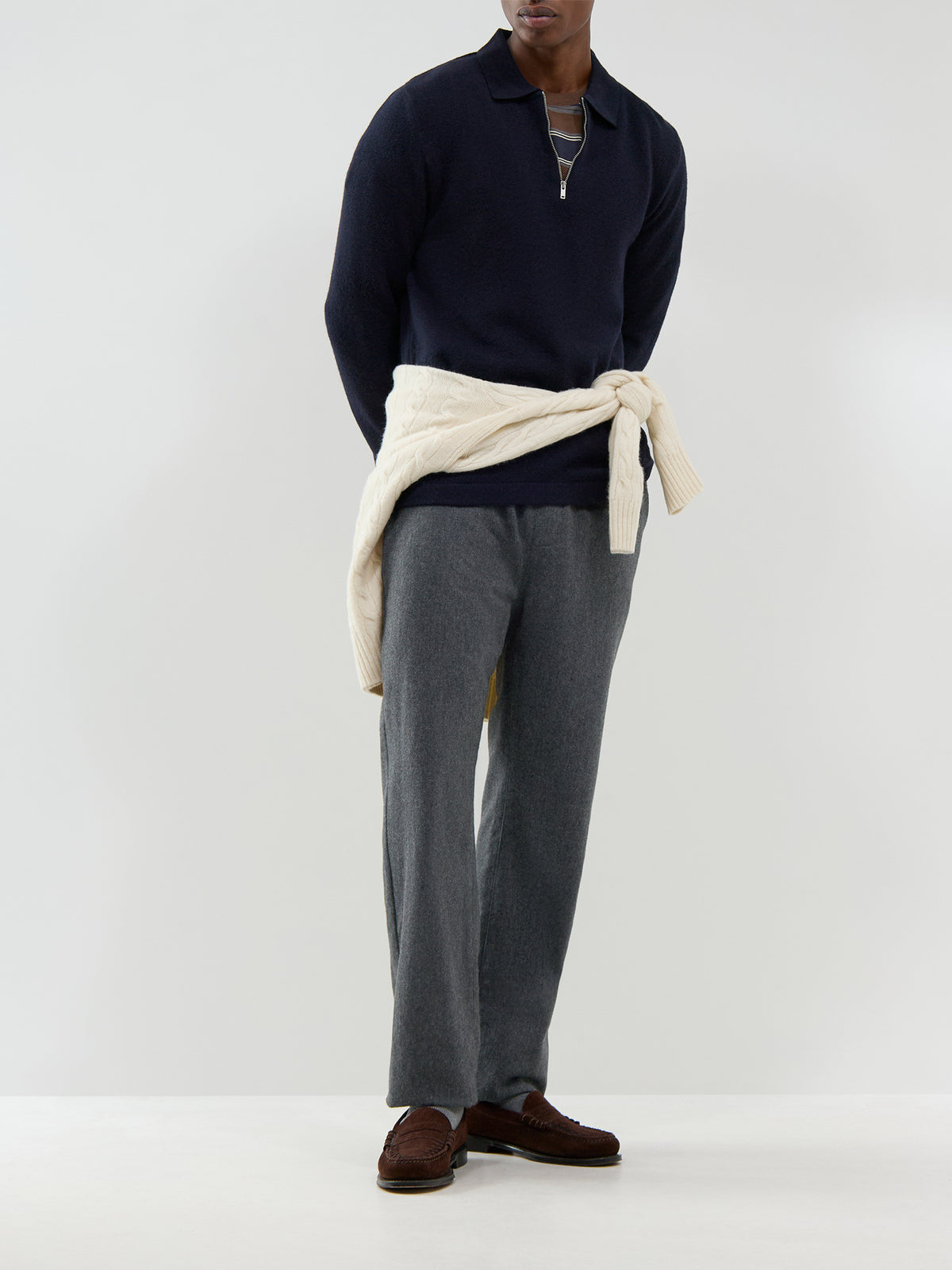 Wool Blend Bearsted Knitted Zip Polo Shirt