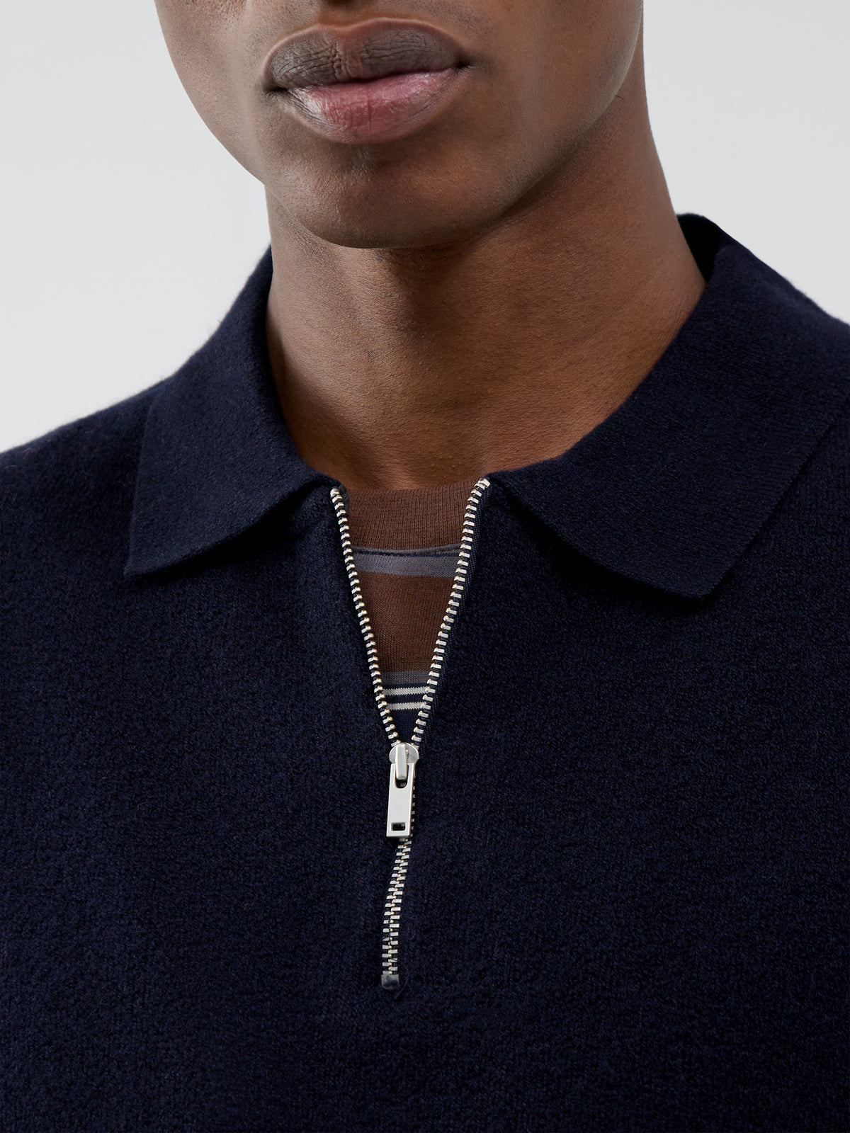 Wool Blend Bearsted Knitted Zip Polo Shirt