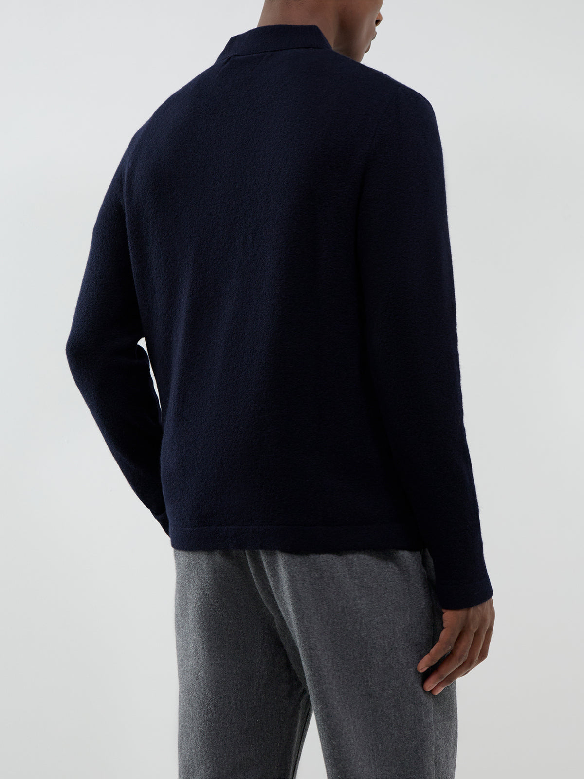 Wool Blend Bearsted Knitted Zip Polo Shirt