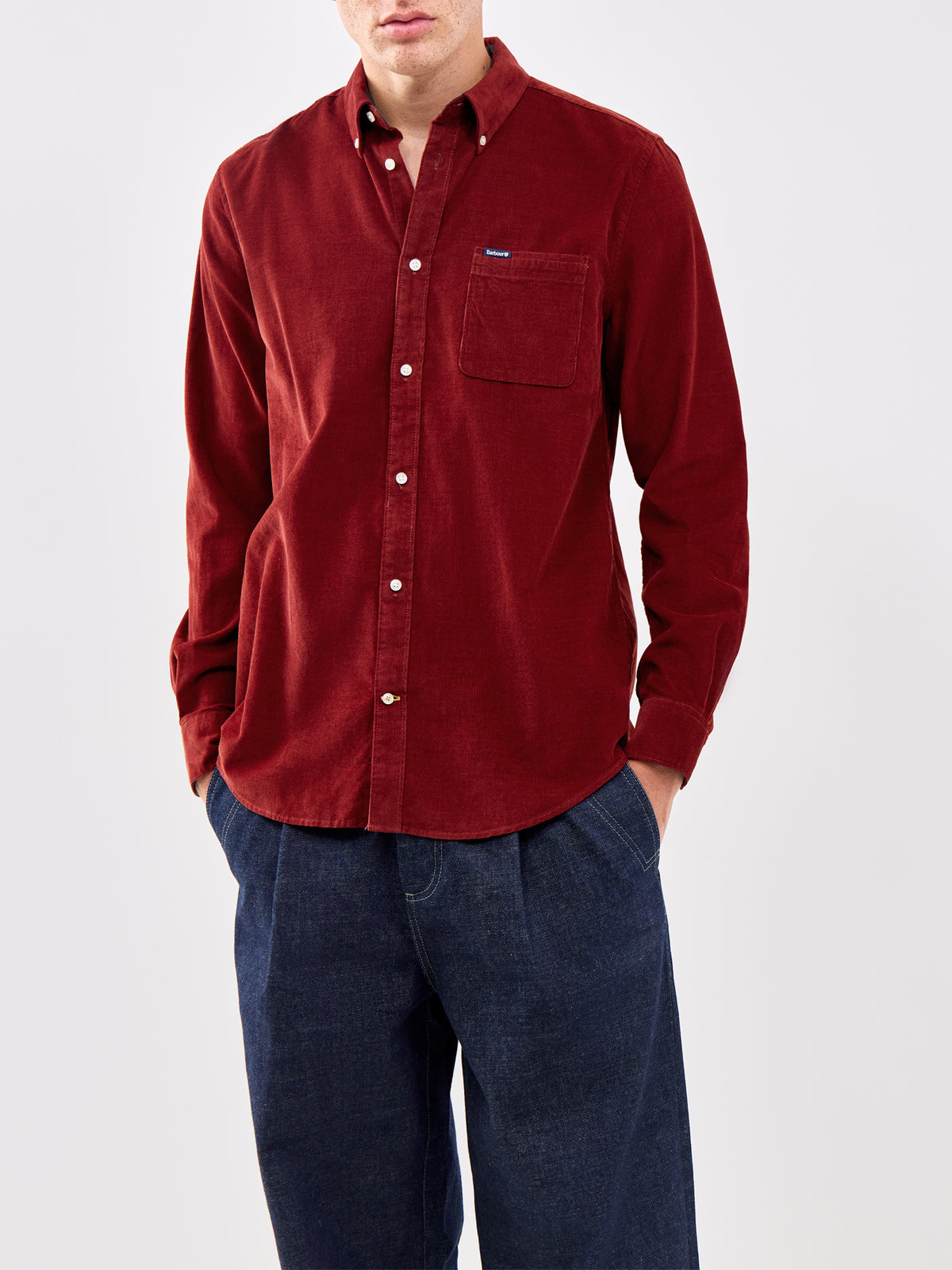 Ramsey Tailored Cord Long Sleeve Shirt Red