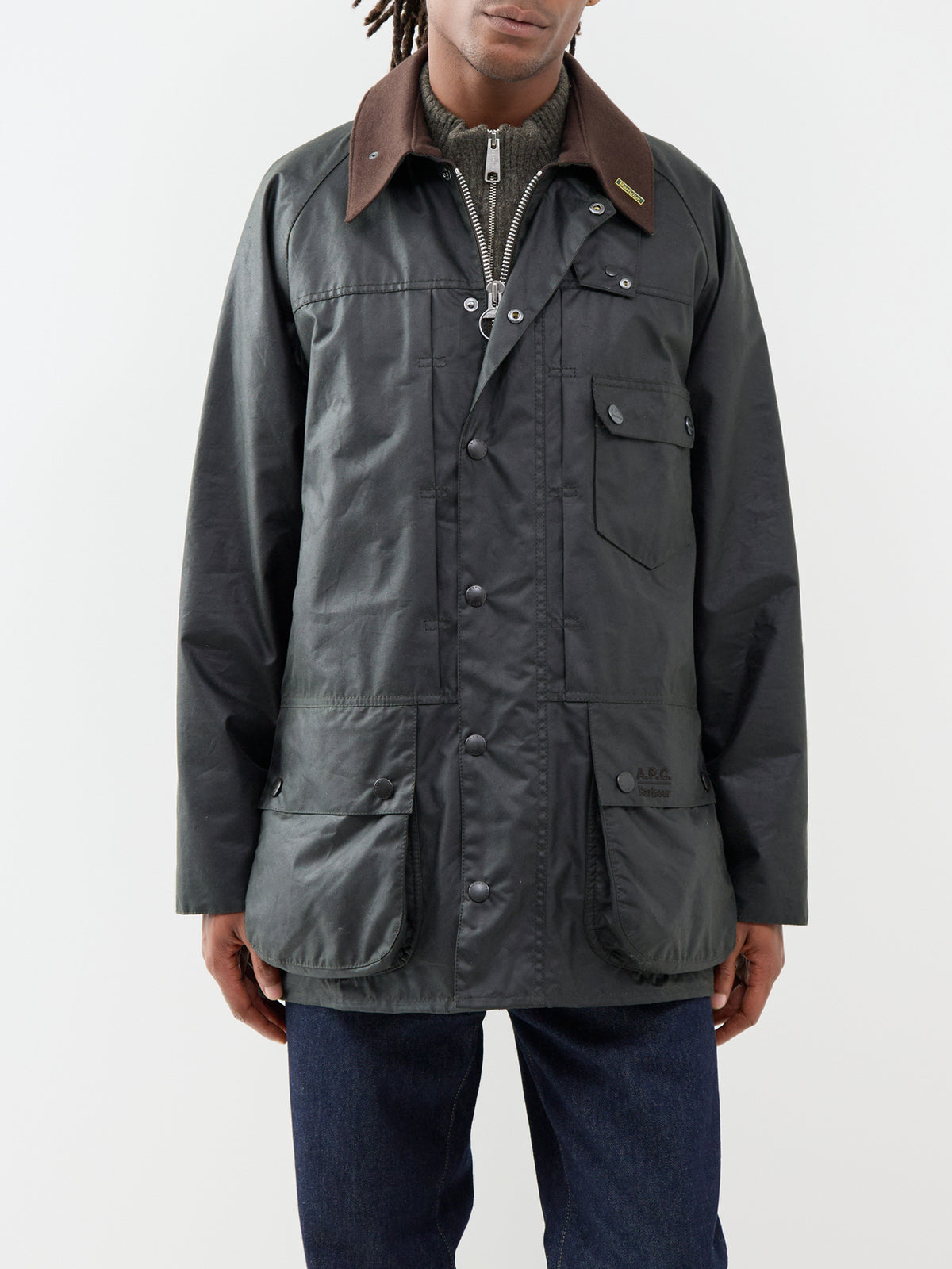 Barbour x APC Beaufort Waxed Cotton Jacket - Dark Sage