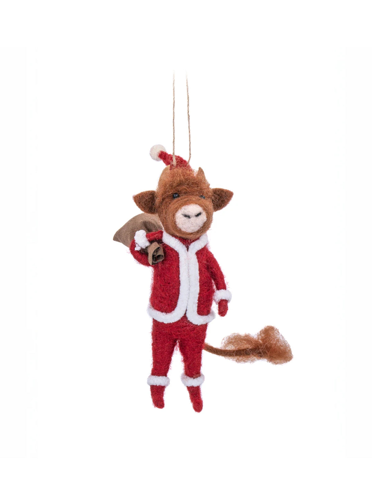 Highland Cow Santa With Sack Felt Hanging Decoration