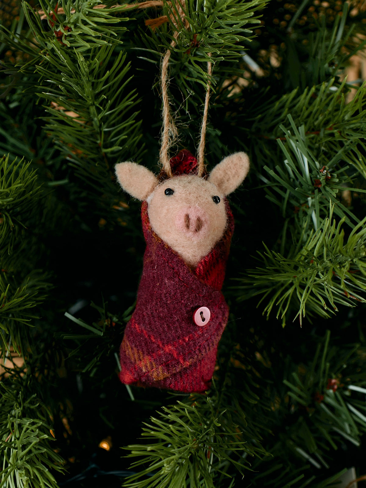 Pig In A Blanket Felt Christmas Tree Decoration - Red