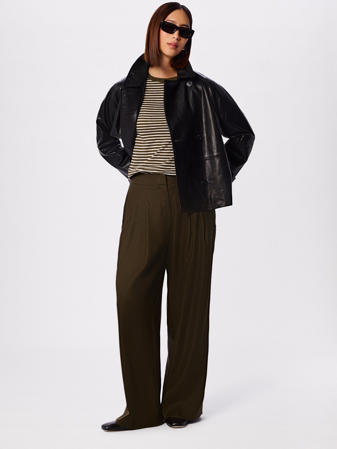 Stripe Crew Neck Pocket Top Green