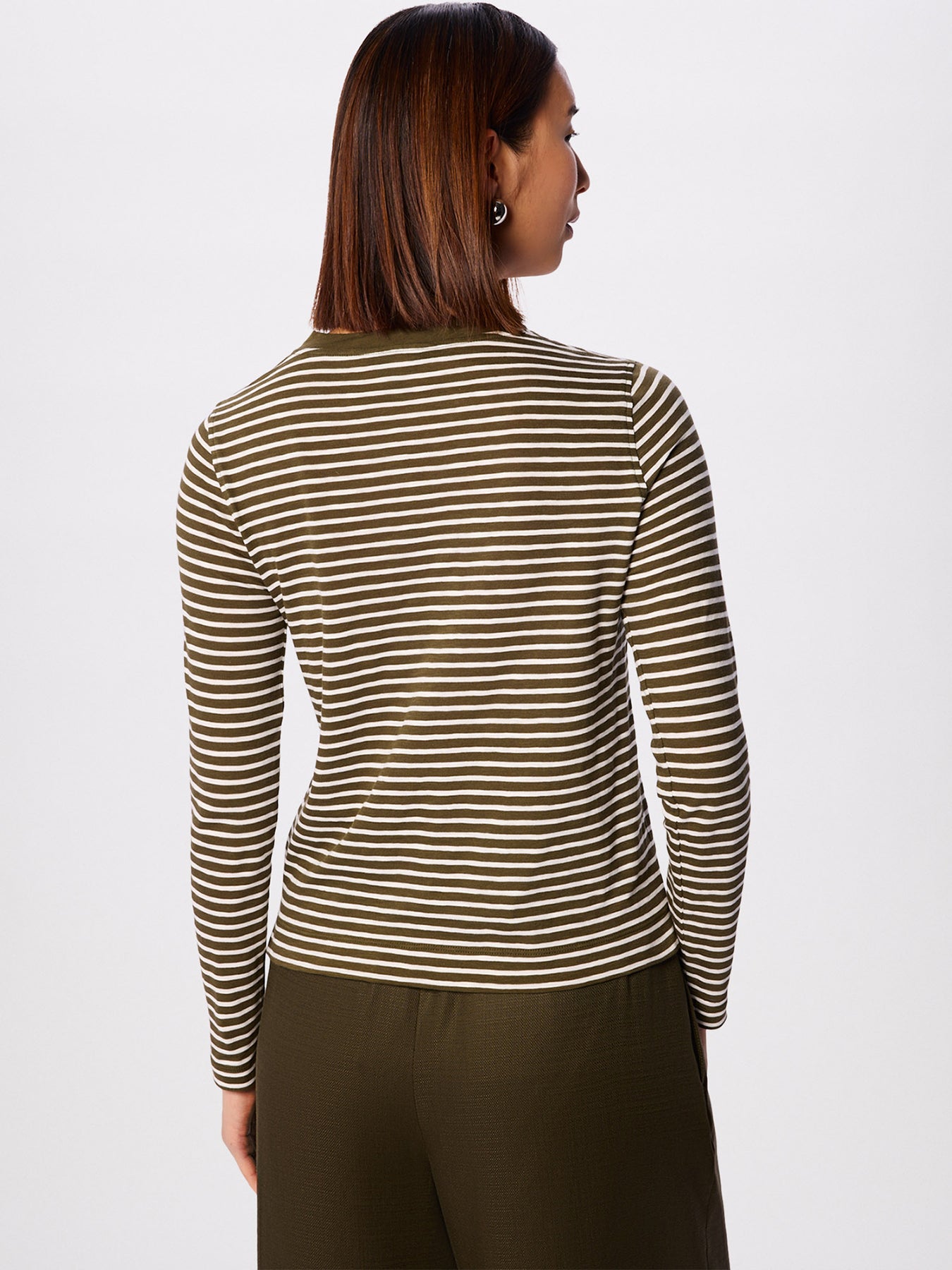 Stripe Crew Neck Pocket Top Green