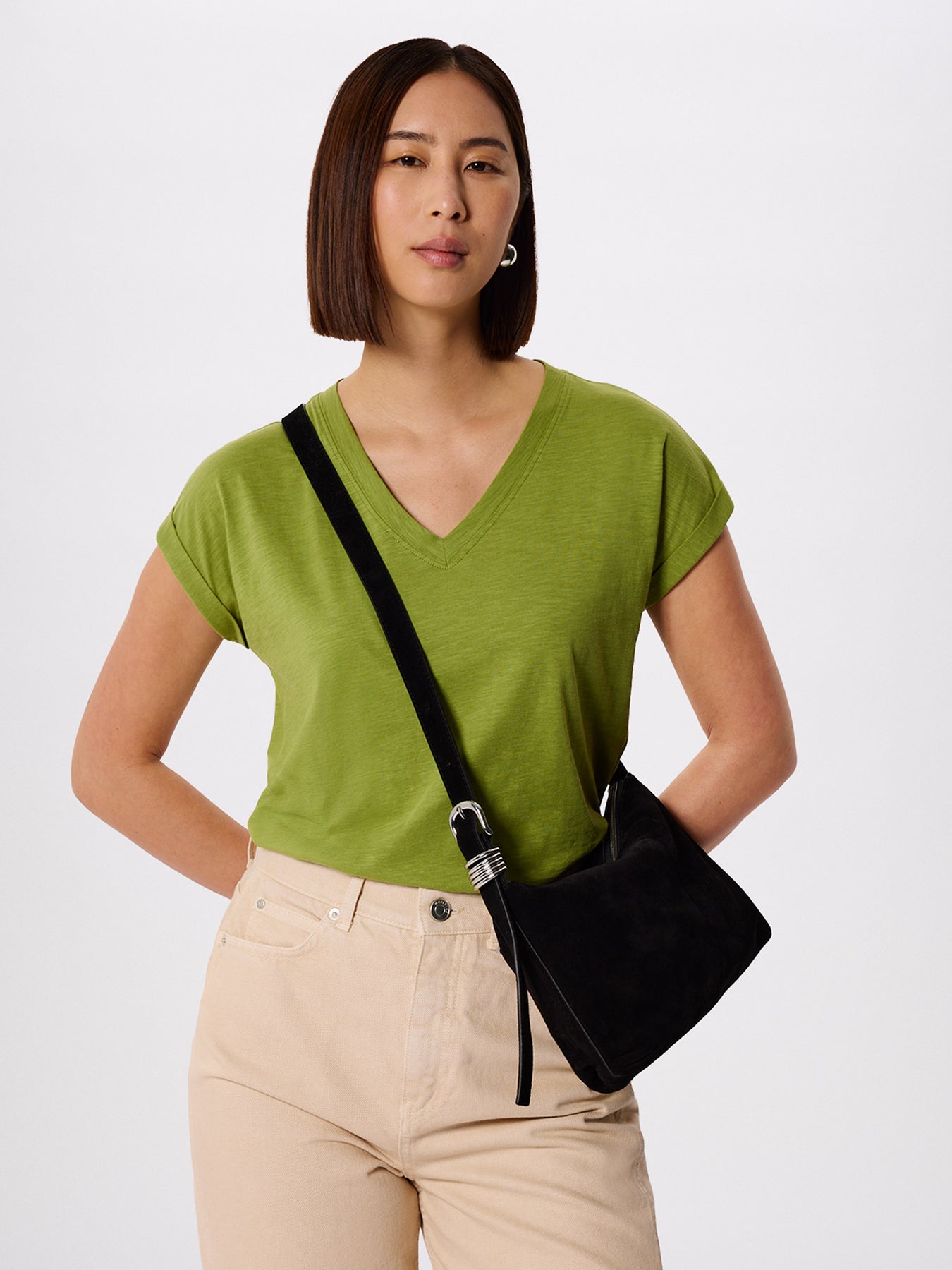 Willa V-Neck Cap Sleeve Tee Green