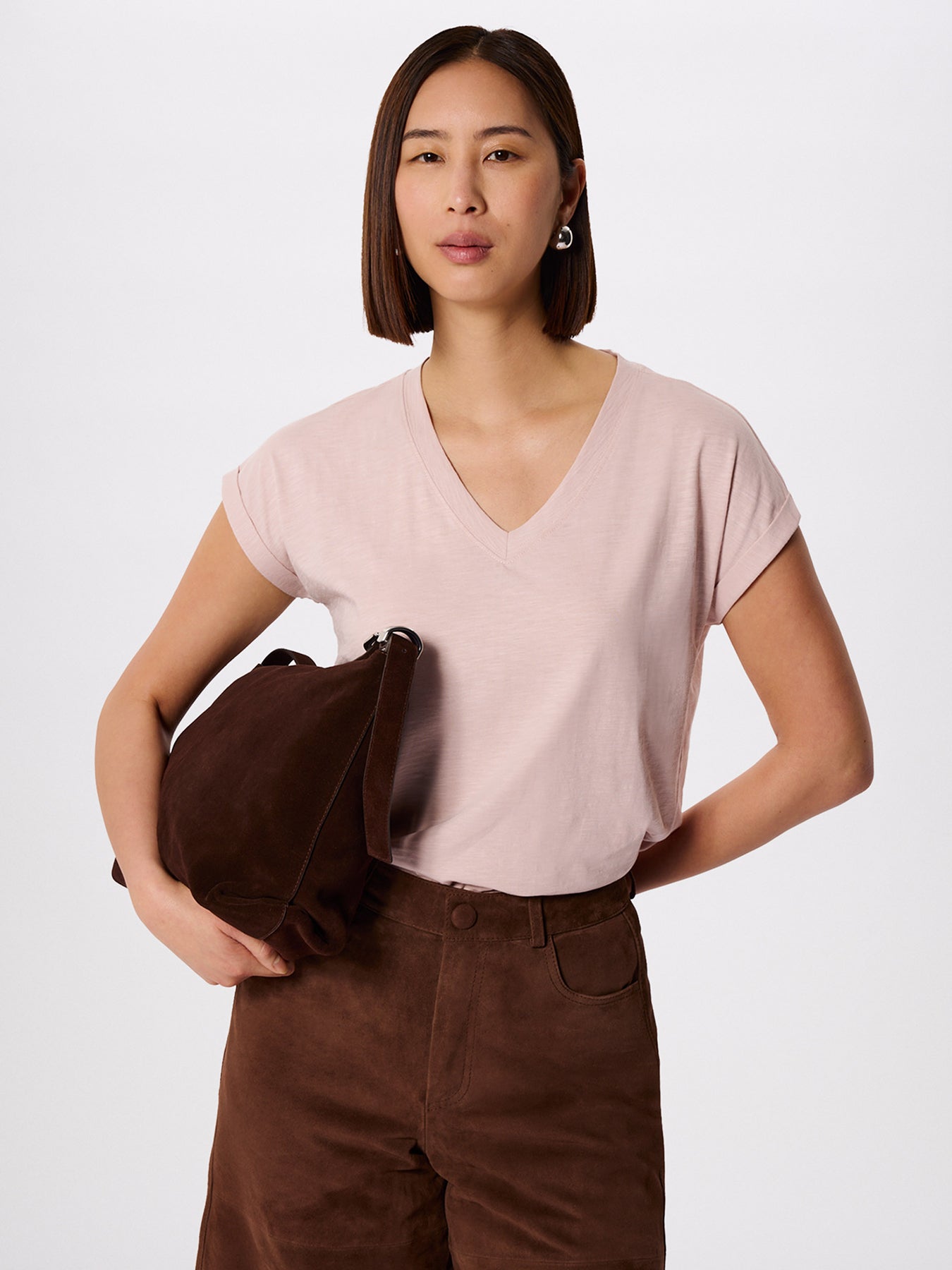 Willa V-Neck Cap Sleeve Tee Pink