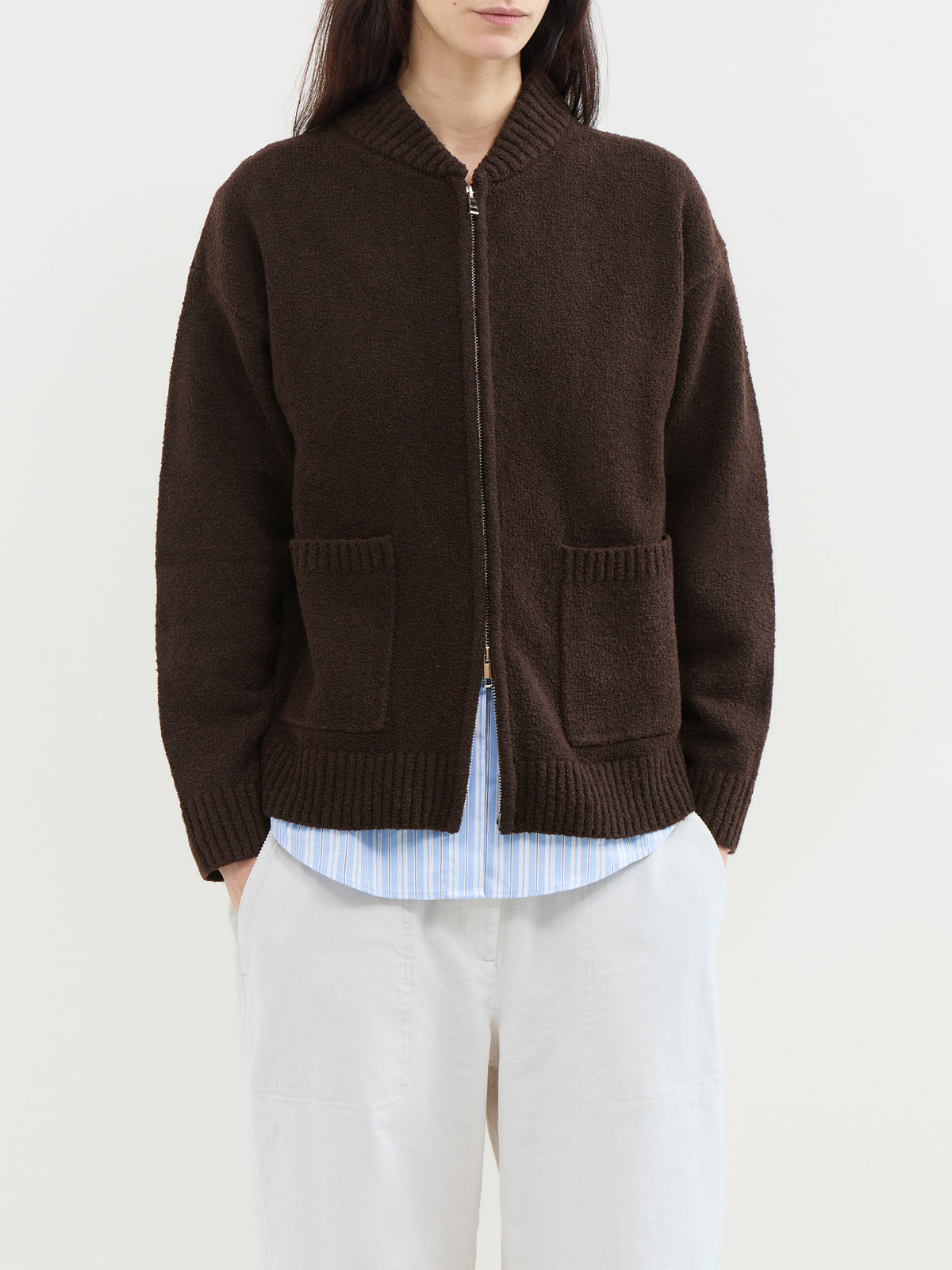 Camille Knitted Bomber Cardigan - Chocolate Brown