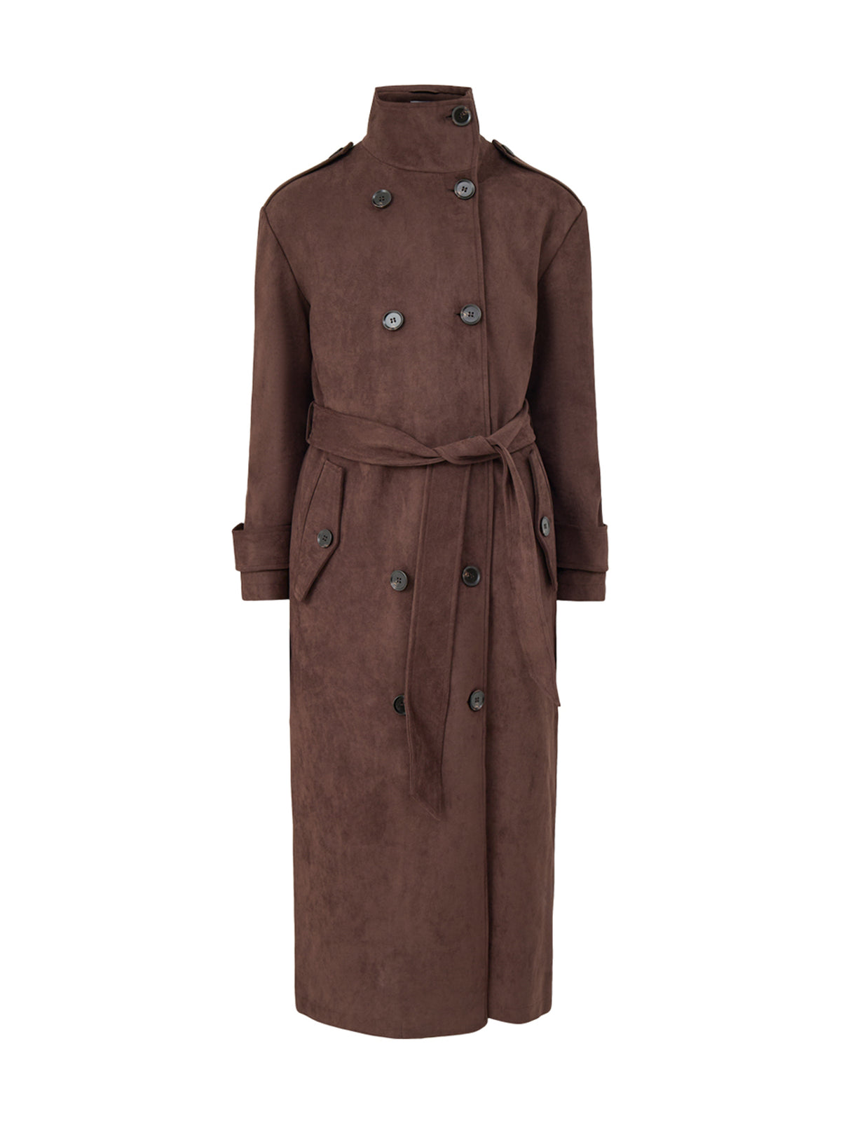 Leah Belted Funnel Neck Trench – Chocolate Brown