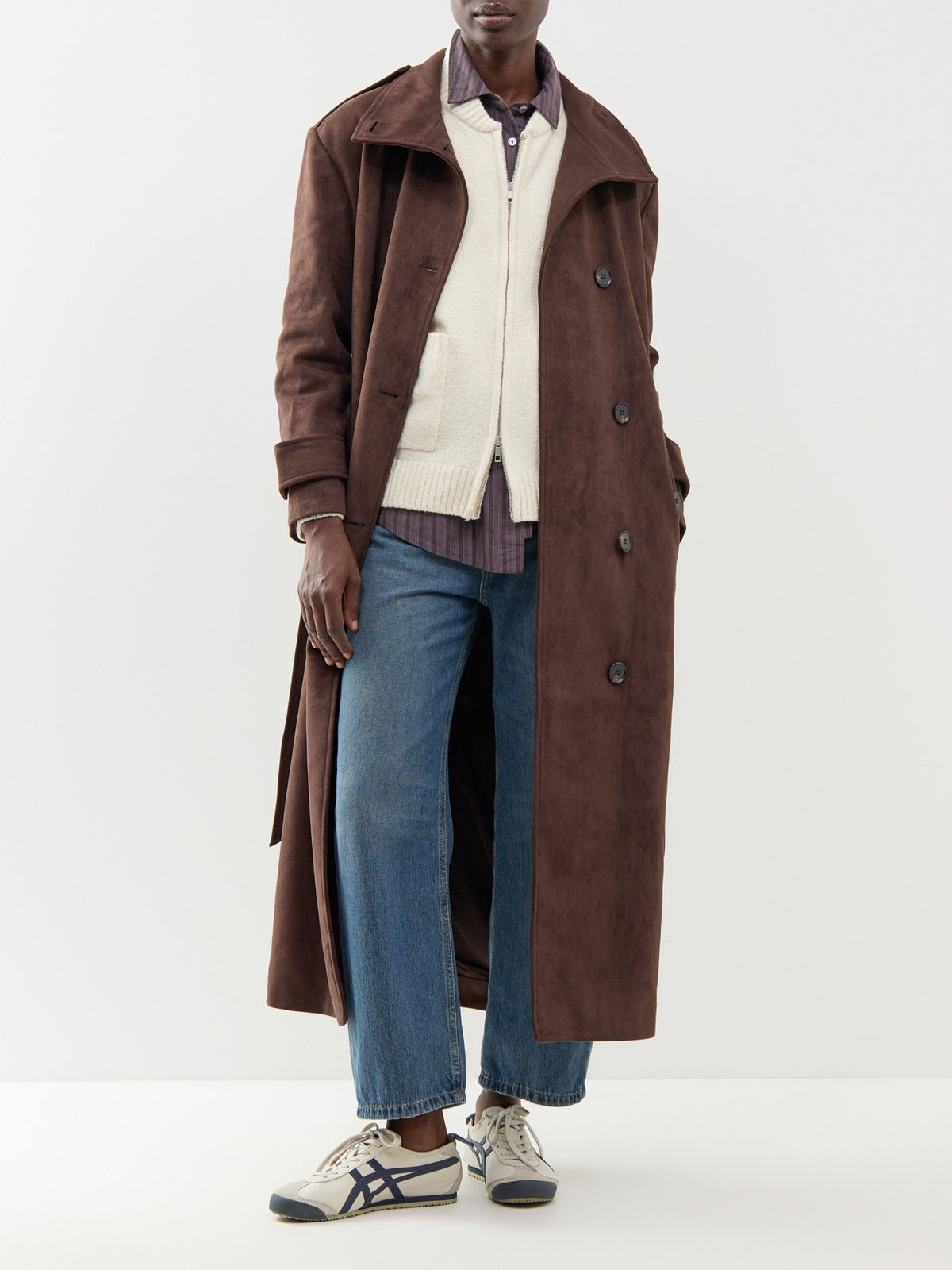 Leah Belted Funnel Neck Trench – Chocolate Brown