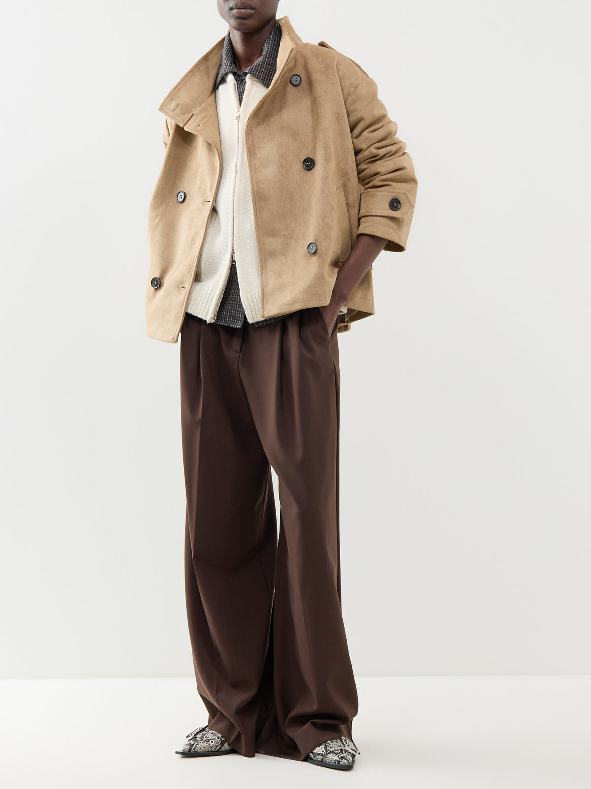 Sophie Suede Grown Neck Bomber – Taupe