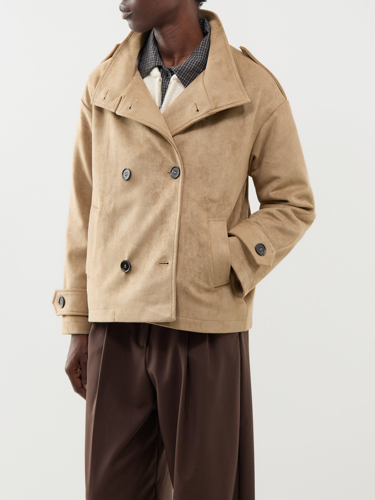 Sophie Suede Grown Neck Bomber – Taupe