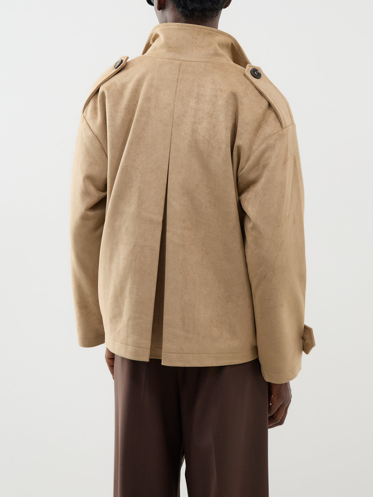 Sophie Suede Grown Neck Bomber – Taupe