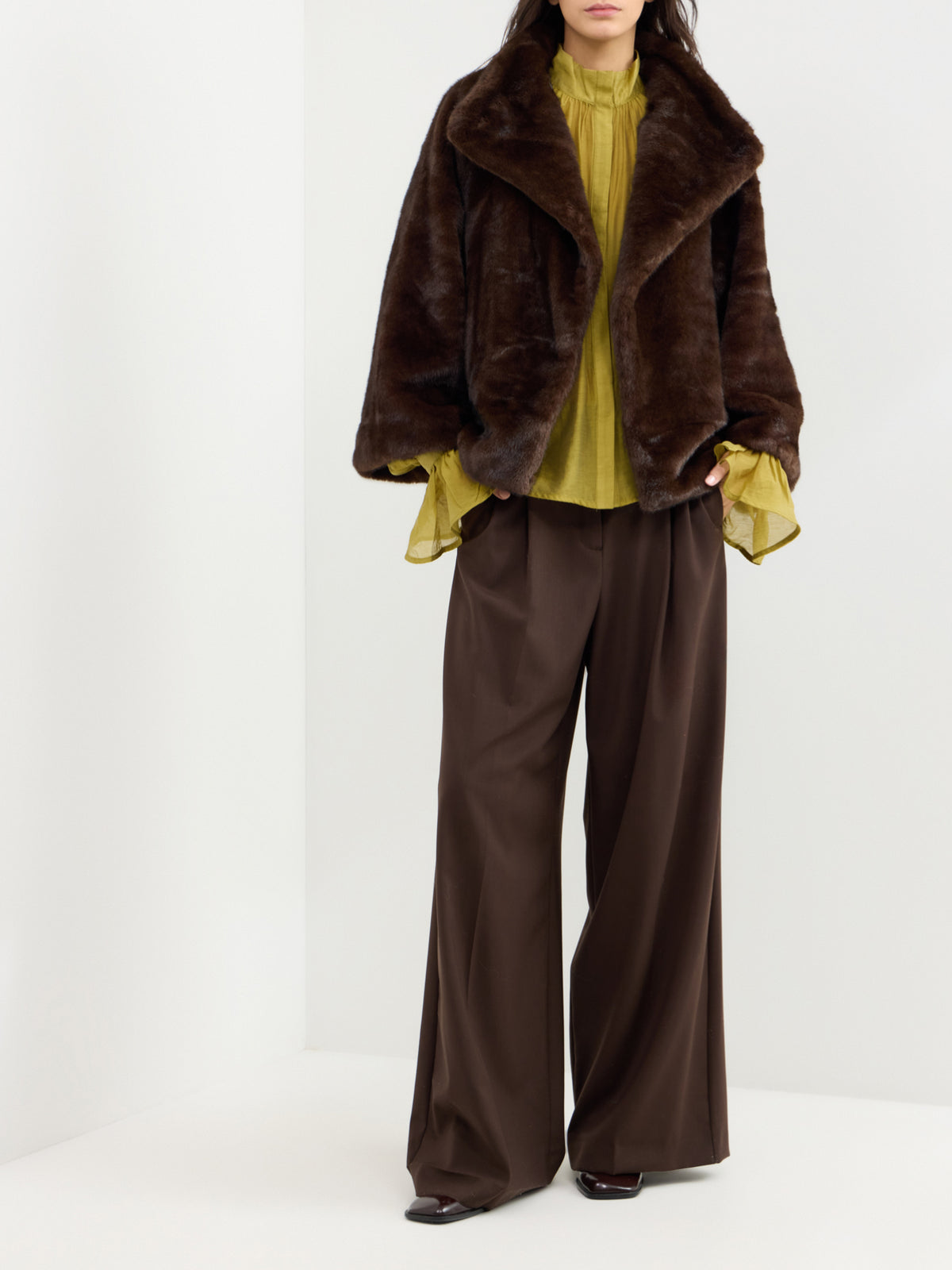 Ceia Kimono Sleeve Faux Fur Cape