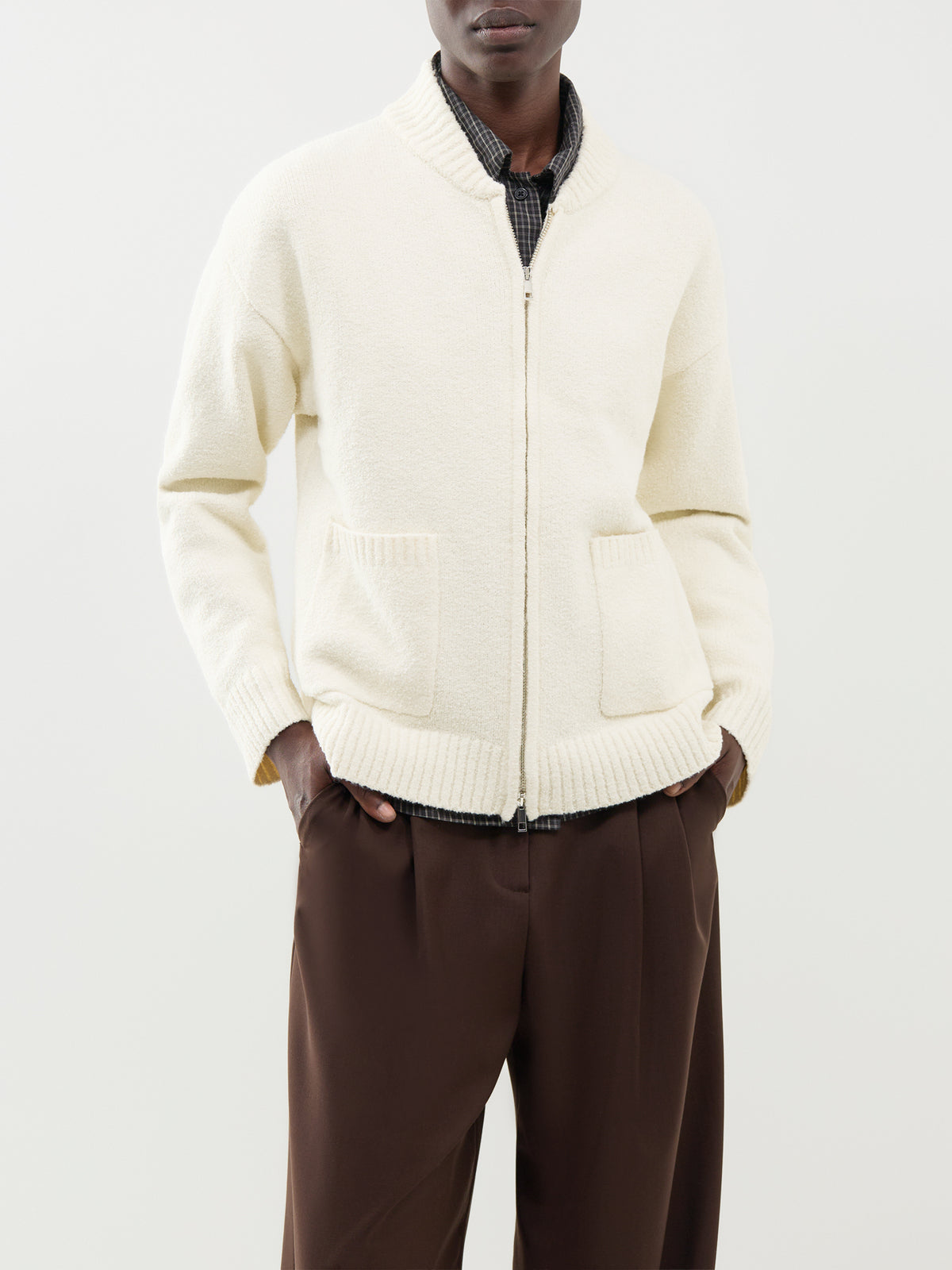 Camille Acrylic Knit Bomber – Cream