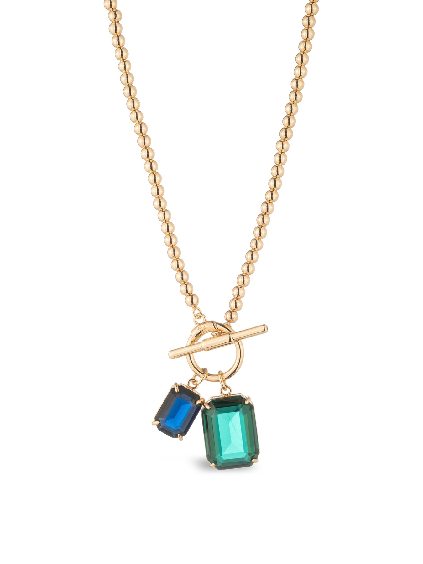 Stone Pendant Necklace 16 Inch - Gold & Emerald