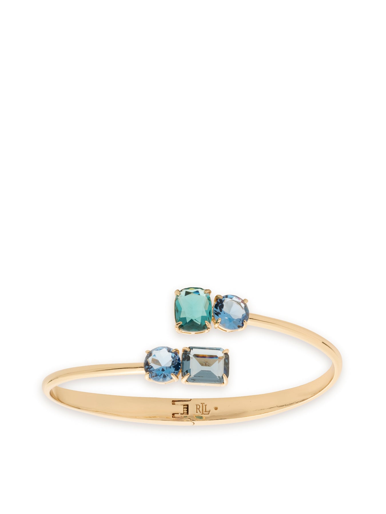 Stone Bypass Cuff Bracelet - Gold & Emerald