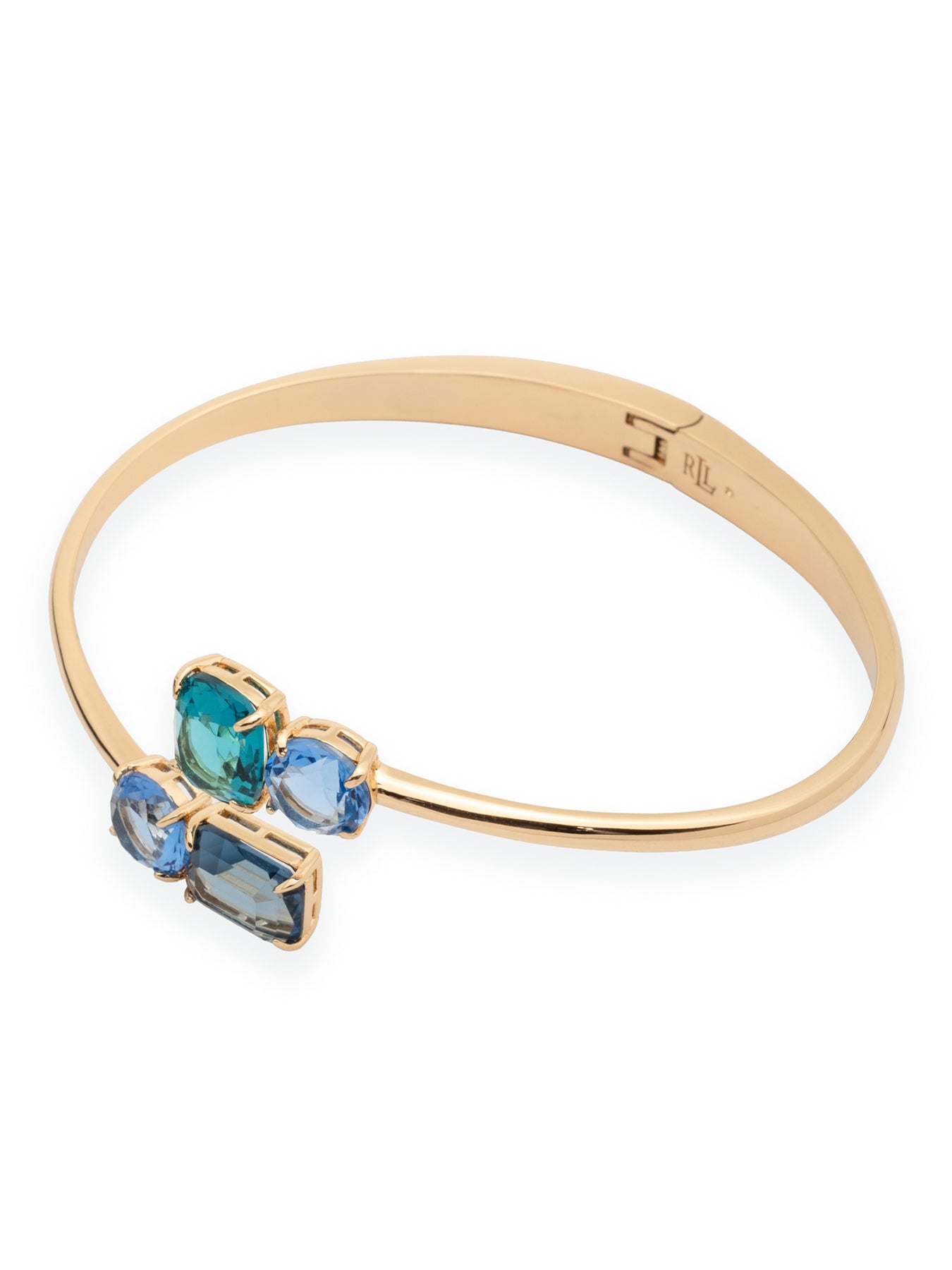 Stone Bypass Cuff Bracelet - Gold & Emerald