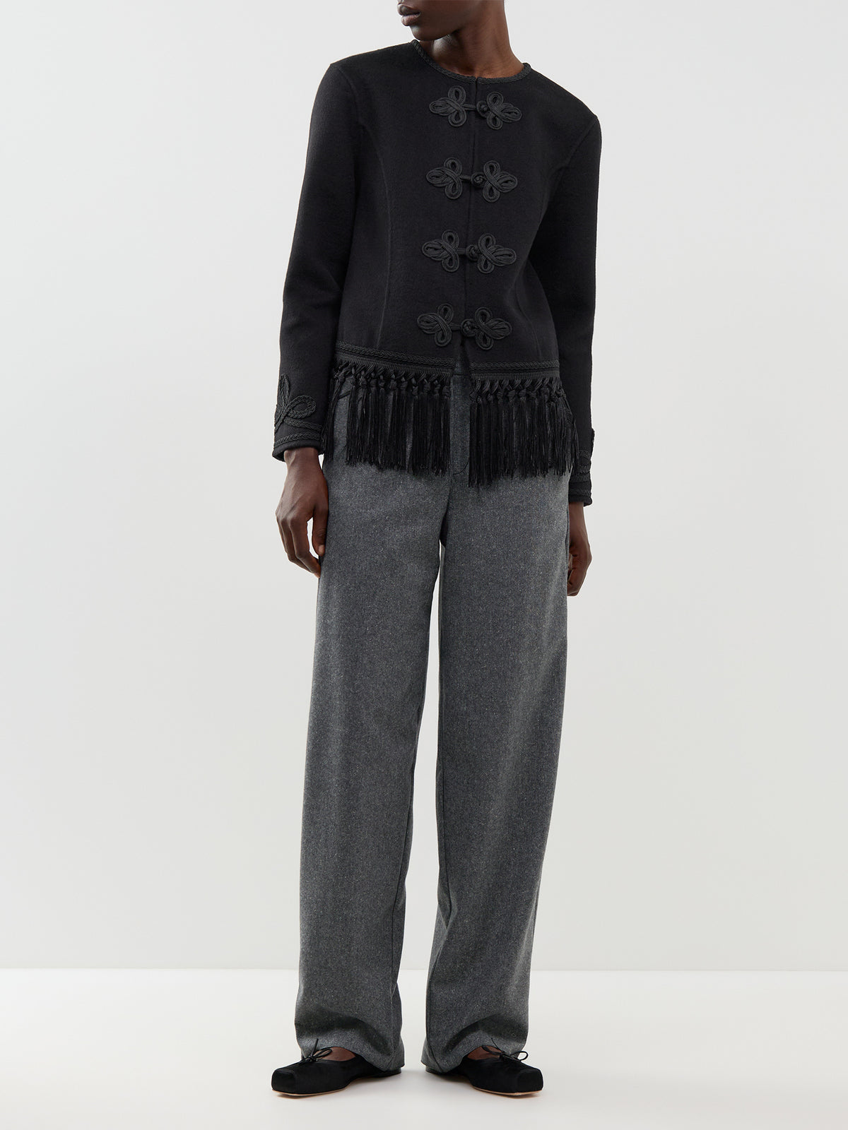 Virgin Wool & Silk Blend Poggio Tailored Trousers - Grey Tweed