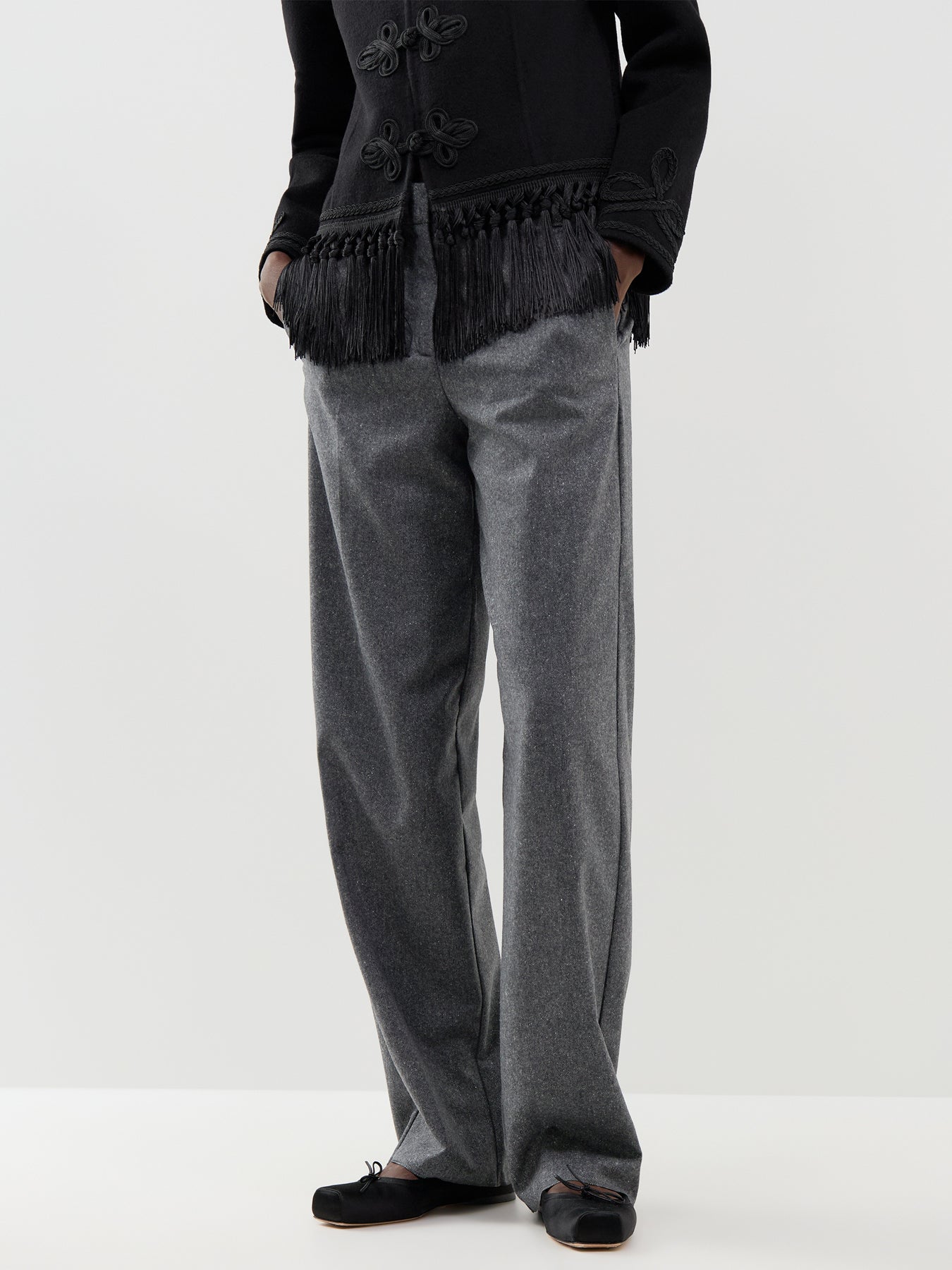 Virgin Wool & Silk Blend Poggio Tailored Trousers - Grey Tweed