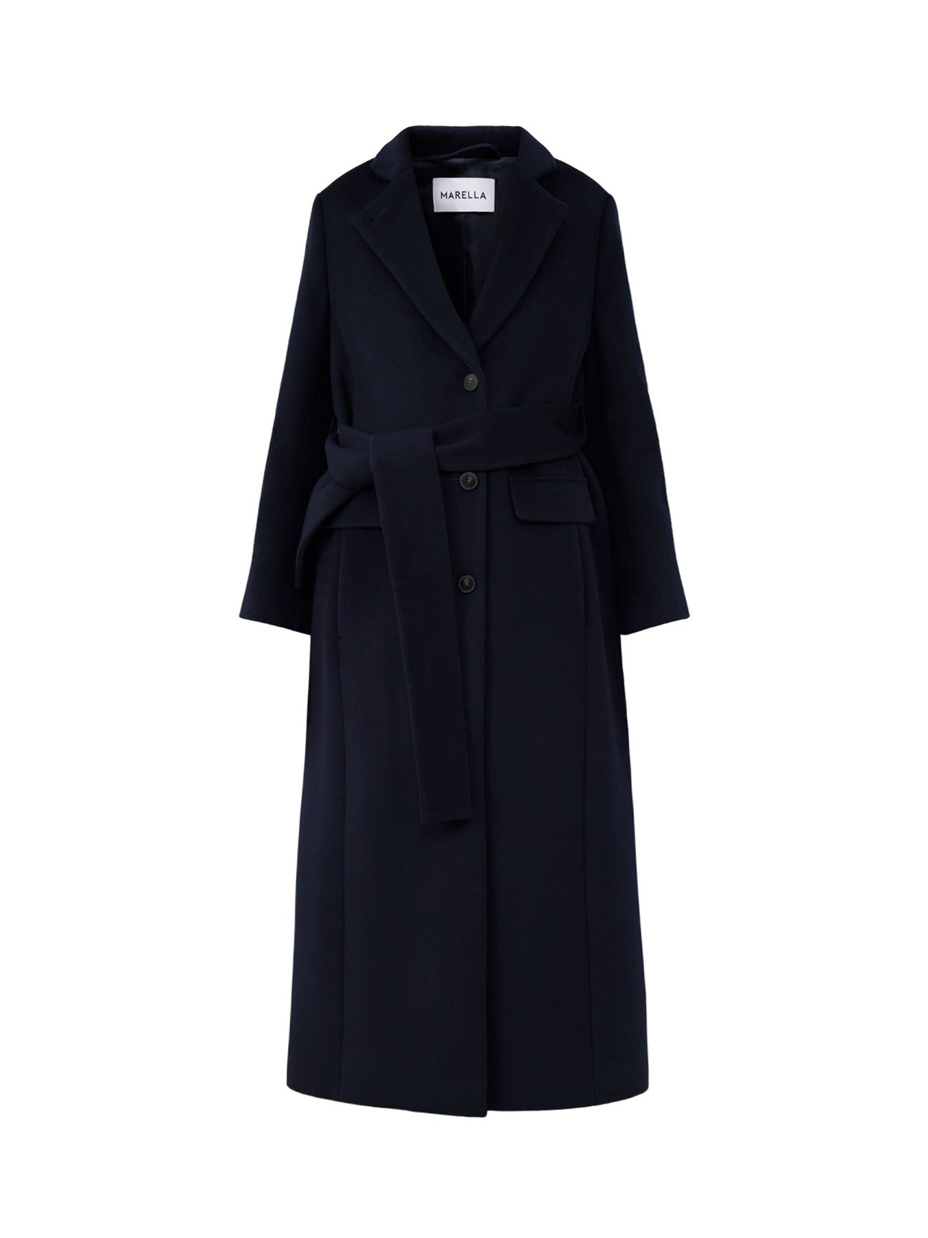 Virgin Wool Ovatta Long Coat - Navy
