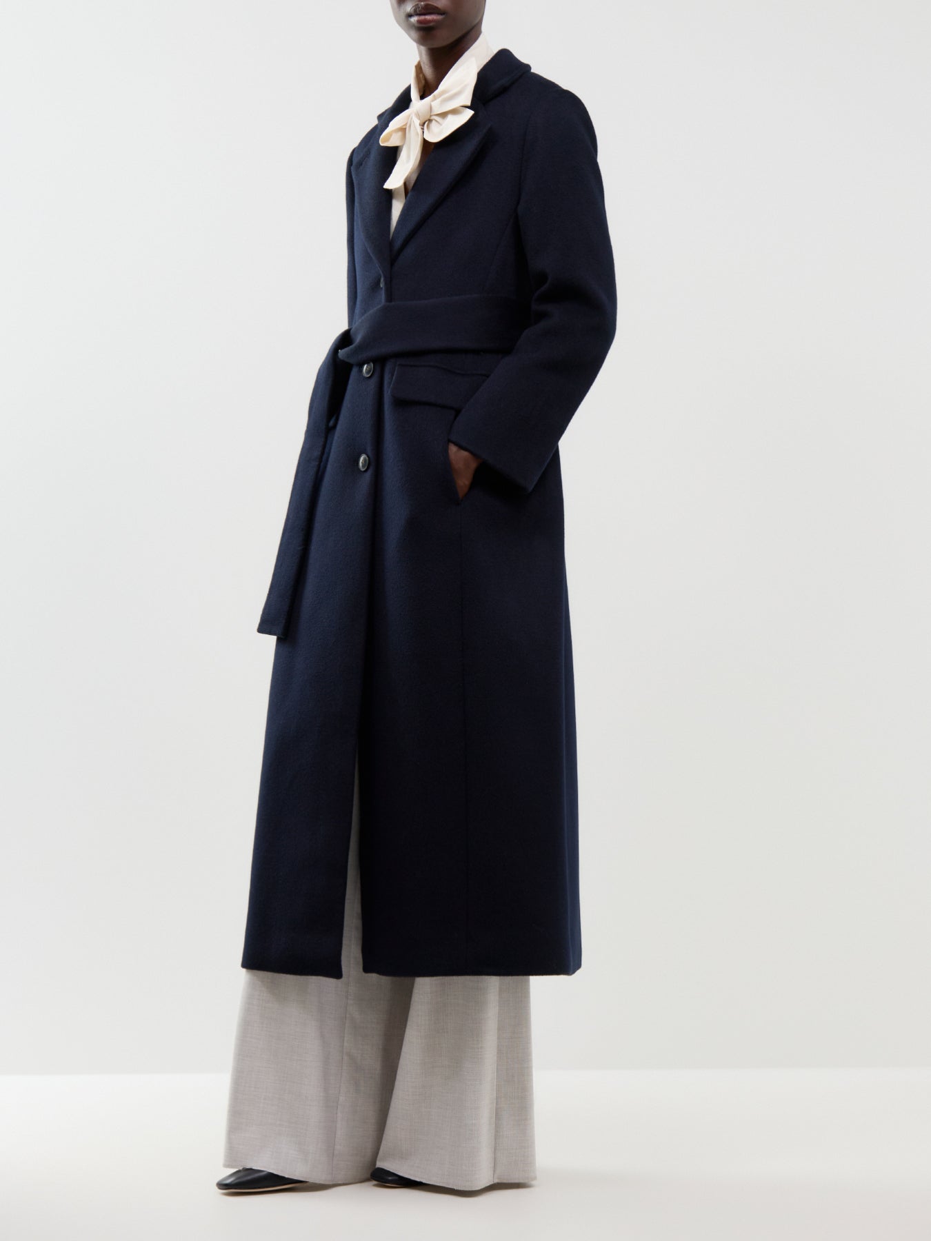 Virgin Wool Ovatta Long Coat - Navy