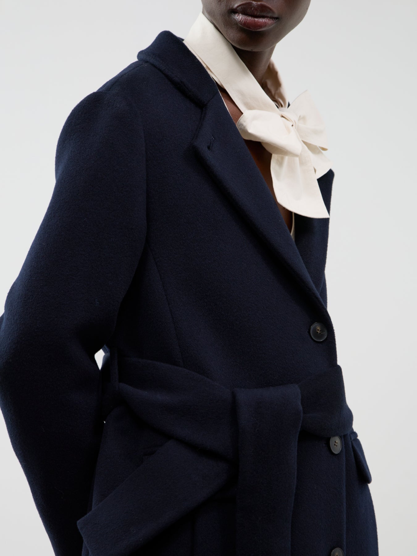 Virgin Wool Ovatta Long Coat - Navy