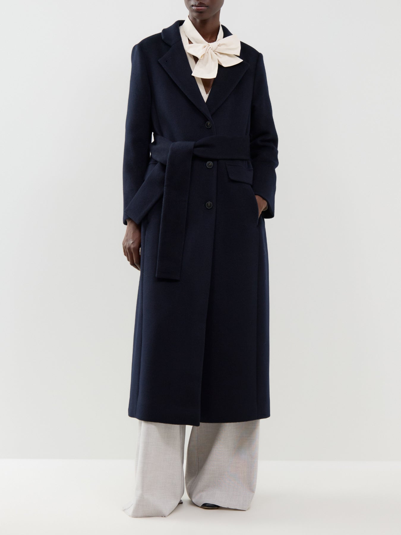Virgin Wool Ovatta Long Coat - Navy