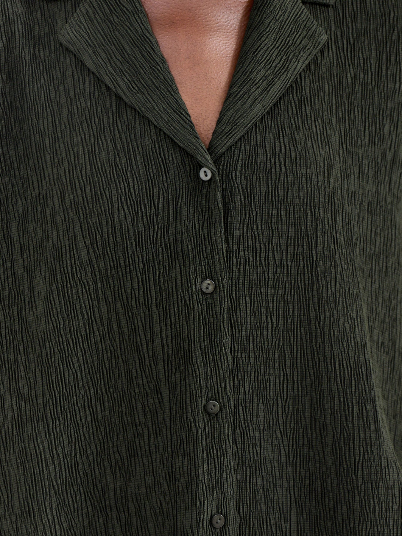 Notch Collar Elbow Sleeve Shirt Green