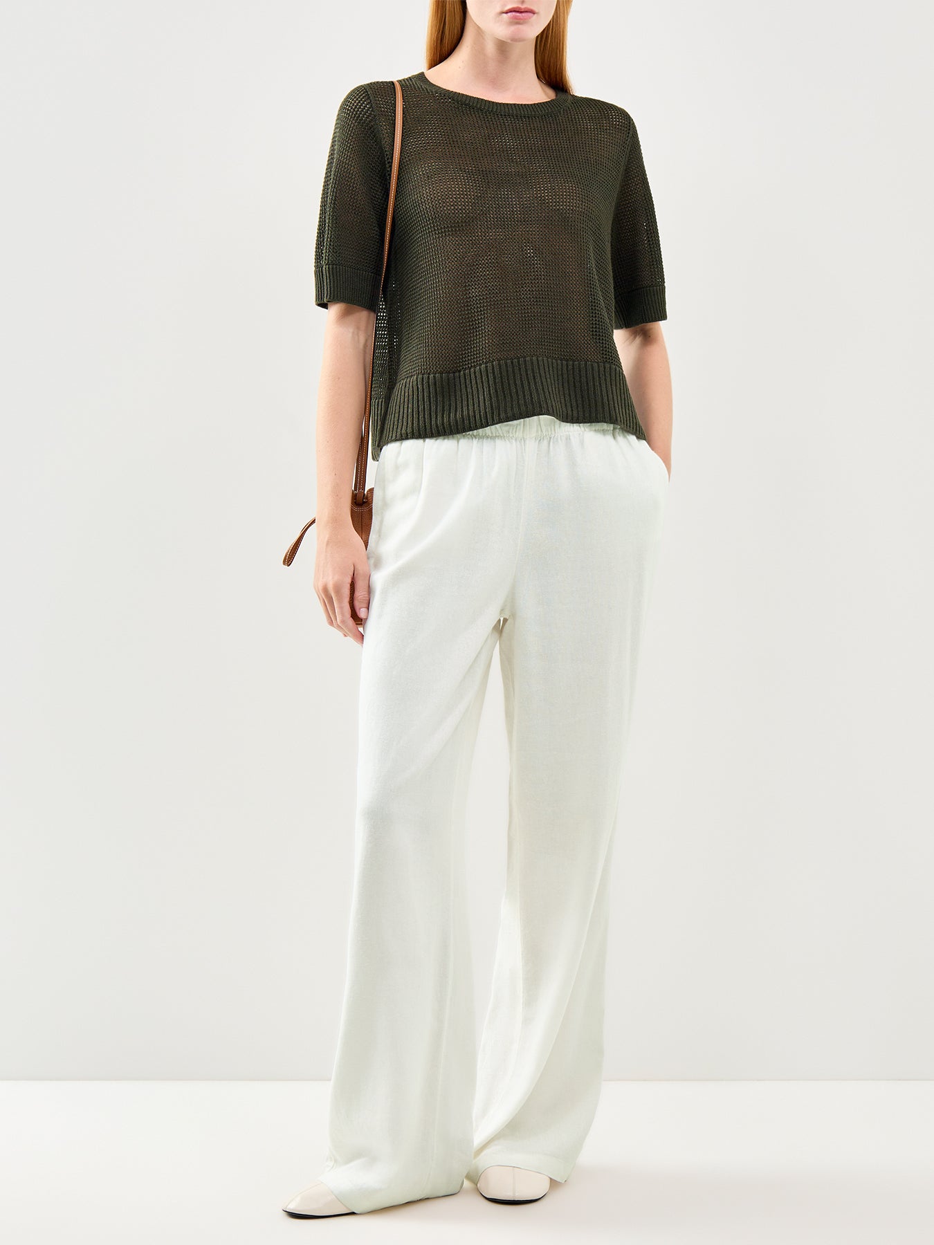 Organic Linen & Cotton Short-Sleeved Sweater - Seaweed