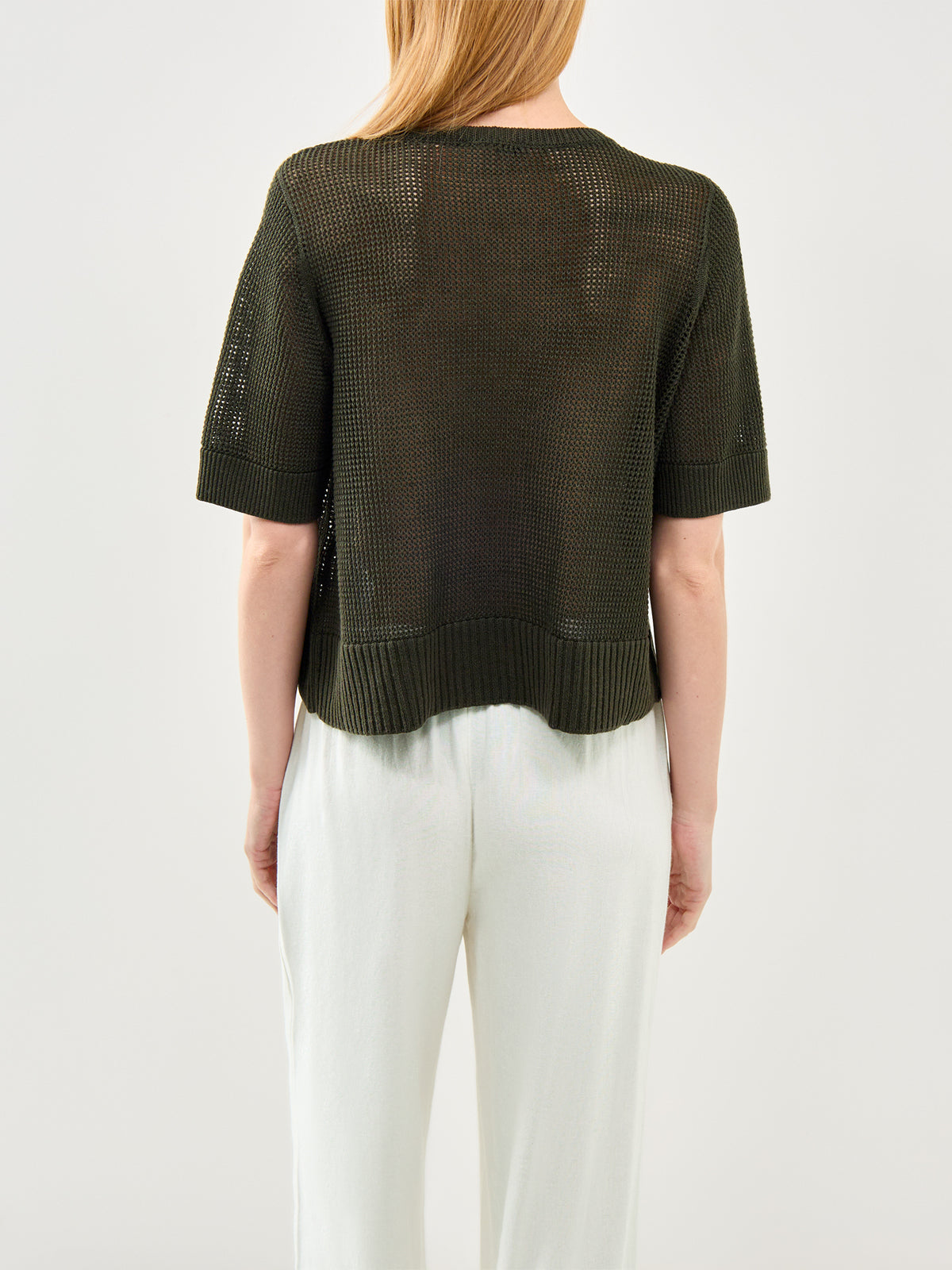 Organic Linen & Cotton Short-Sleeved Sweater - Seaweed