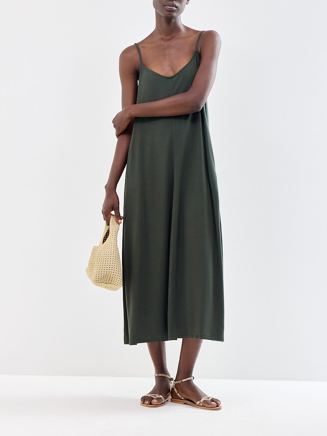 Lantern Cami Midi Dress Green