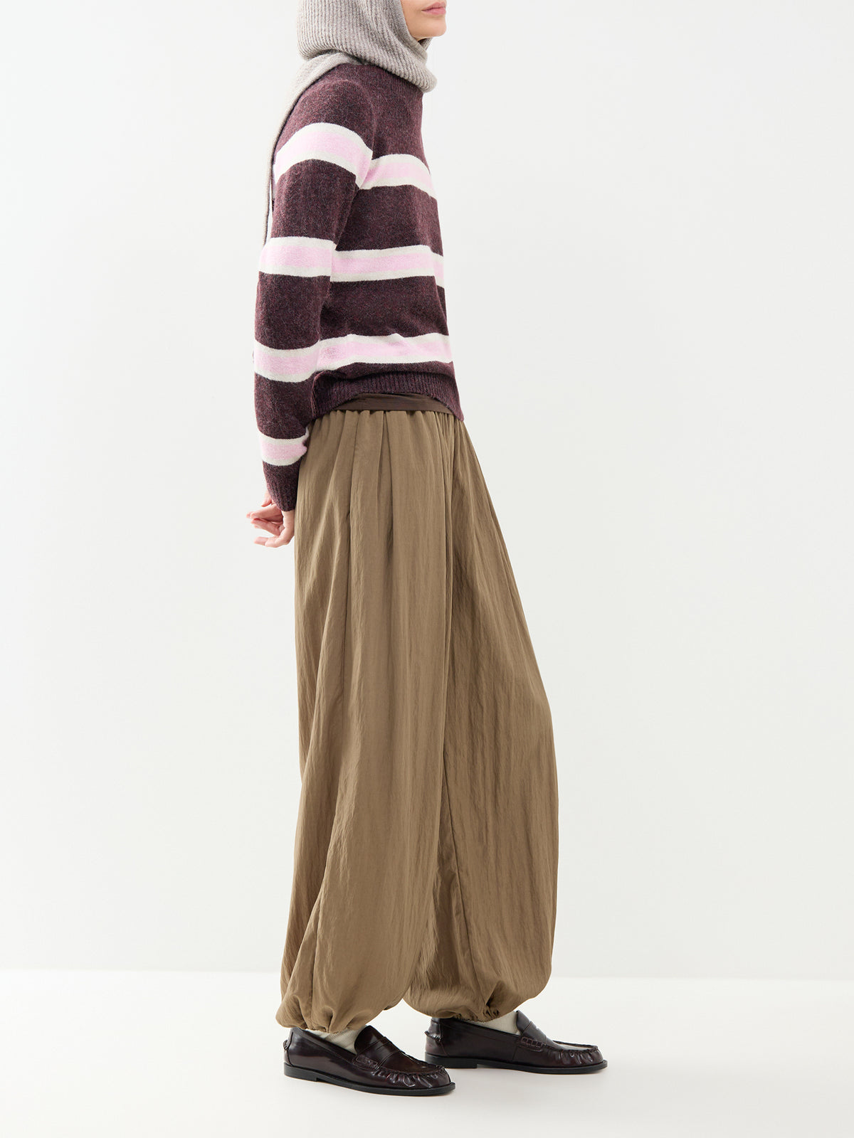 Doffy Striped Long Sleeve Round Neck Top