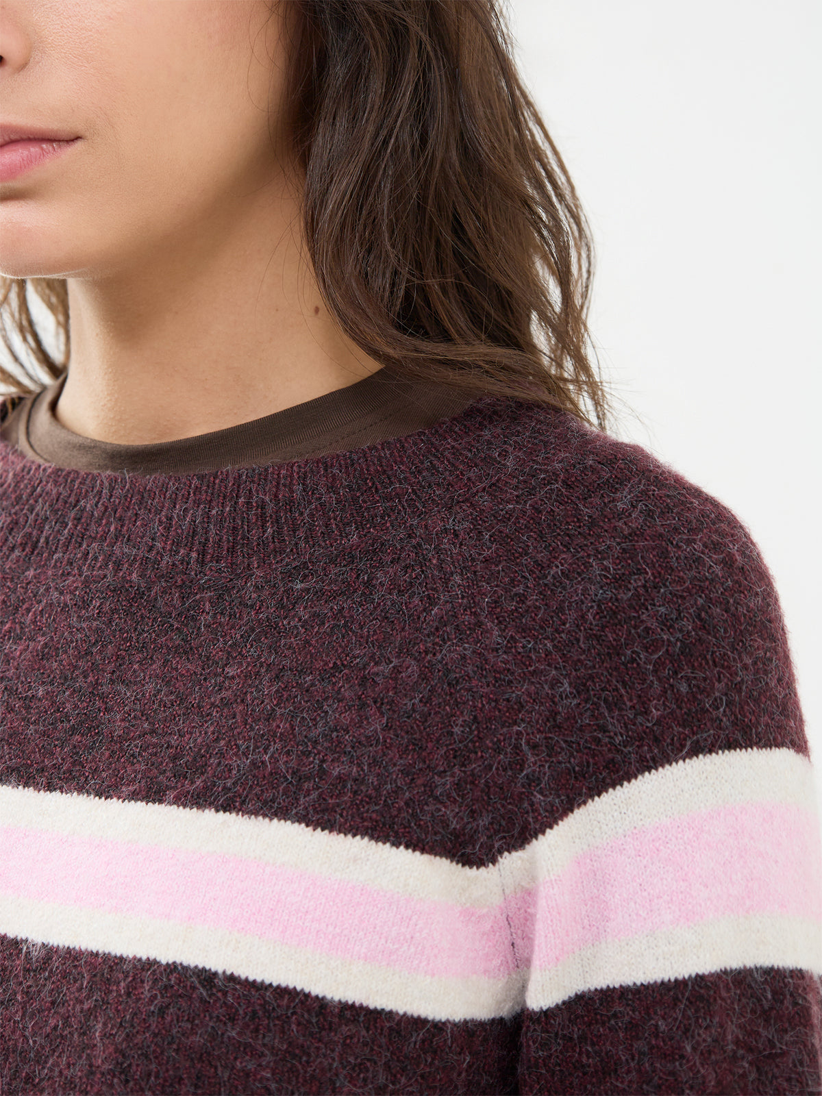 Doffy Striped Long Sleeve Round Neck Top