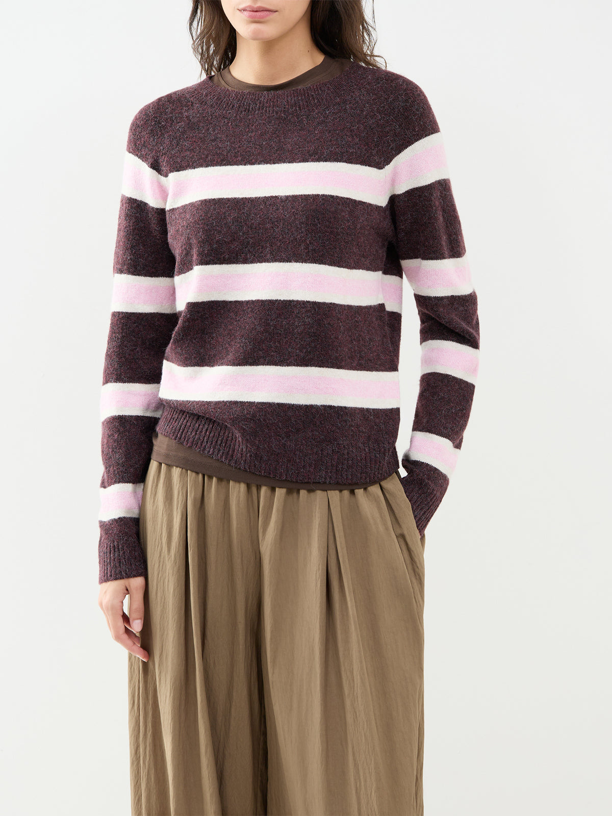 Doffy Striped Long Sleeve Round Neck Top