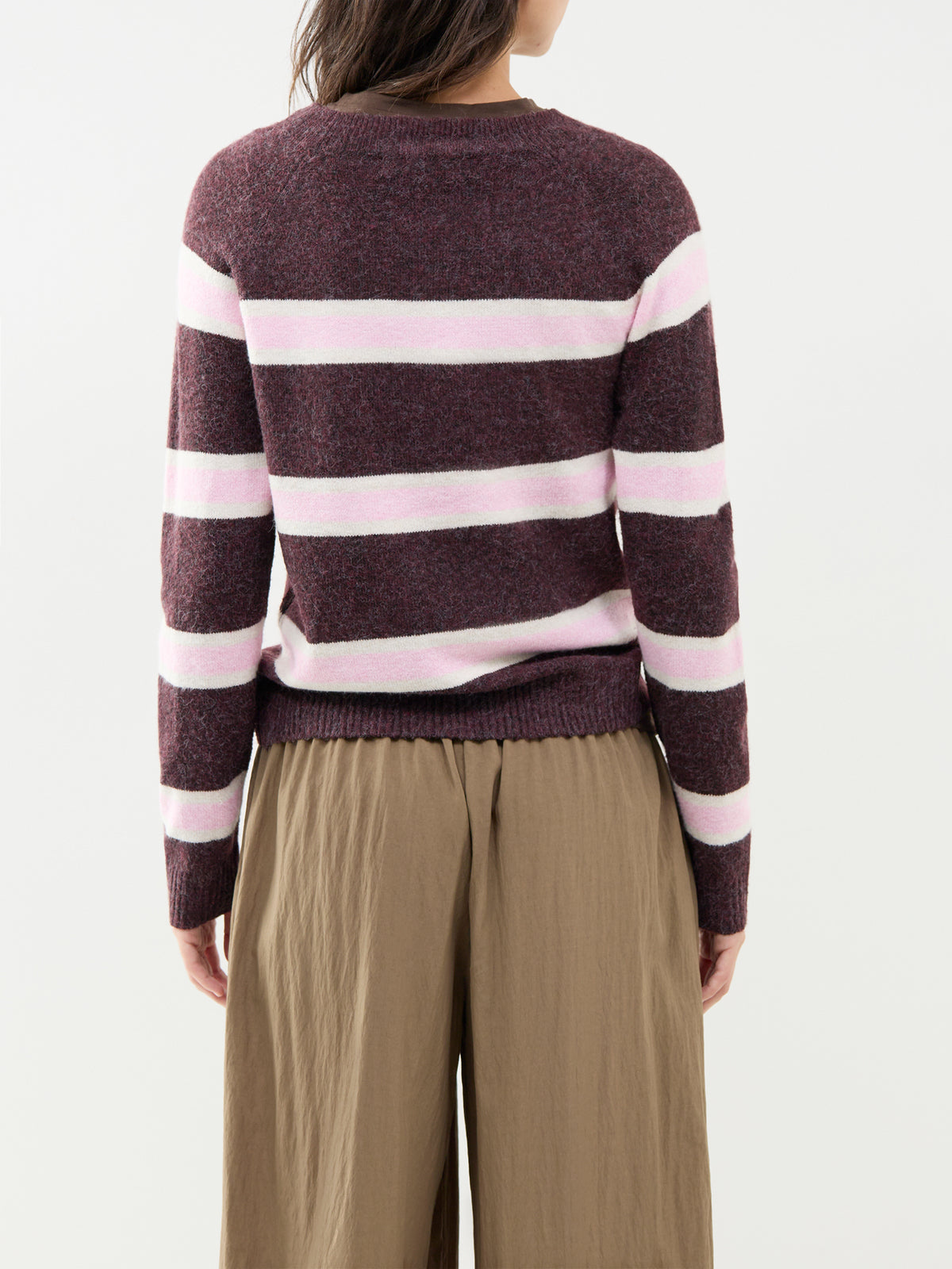Doffy Striped Long Sleeve Round Neck Top