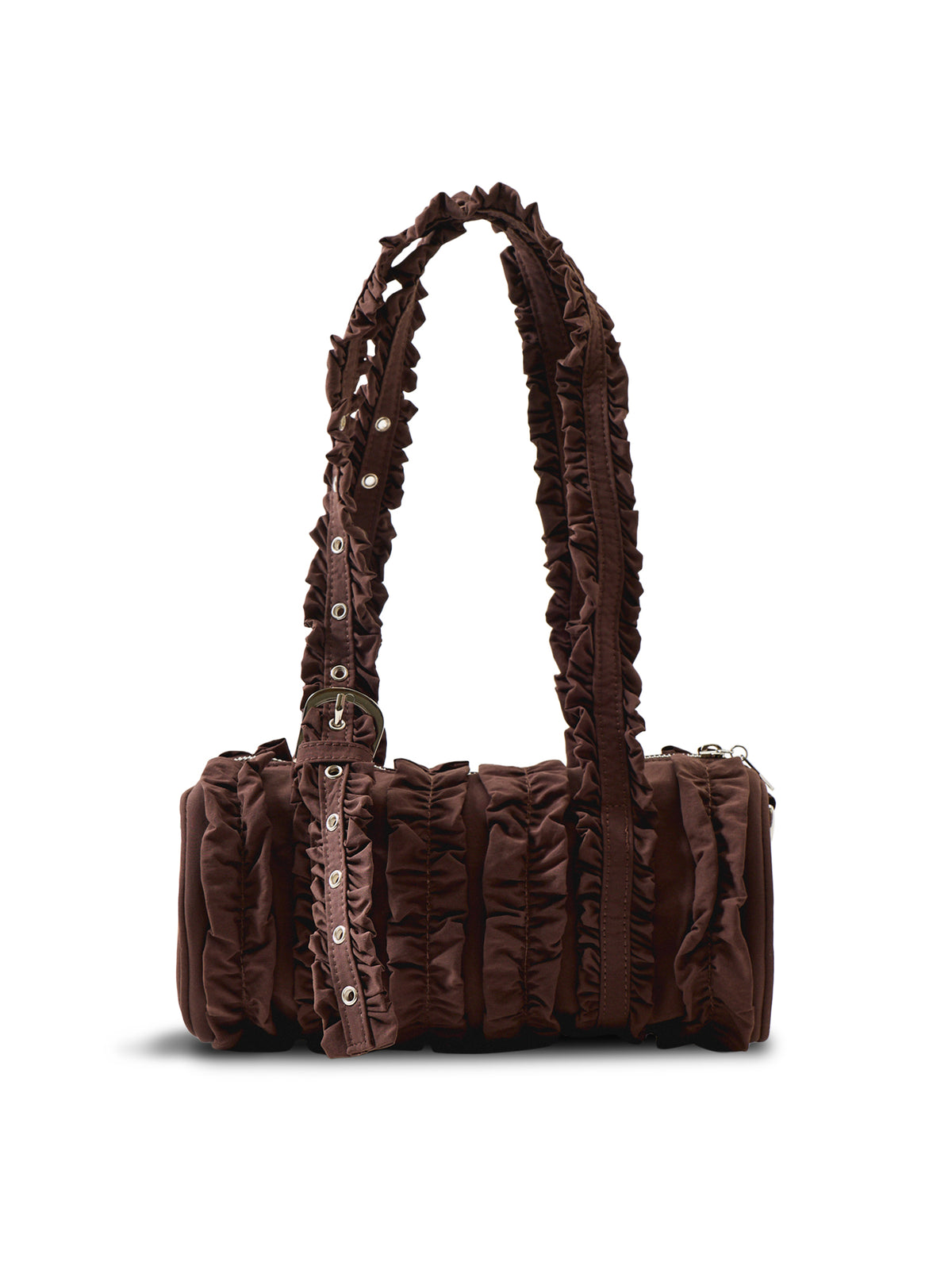 Waverly Mini Ruffle Barrel Bag – Brown
