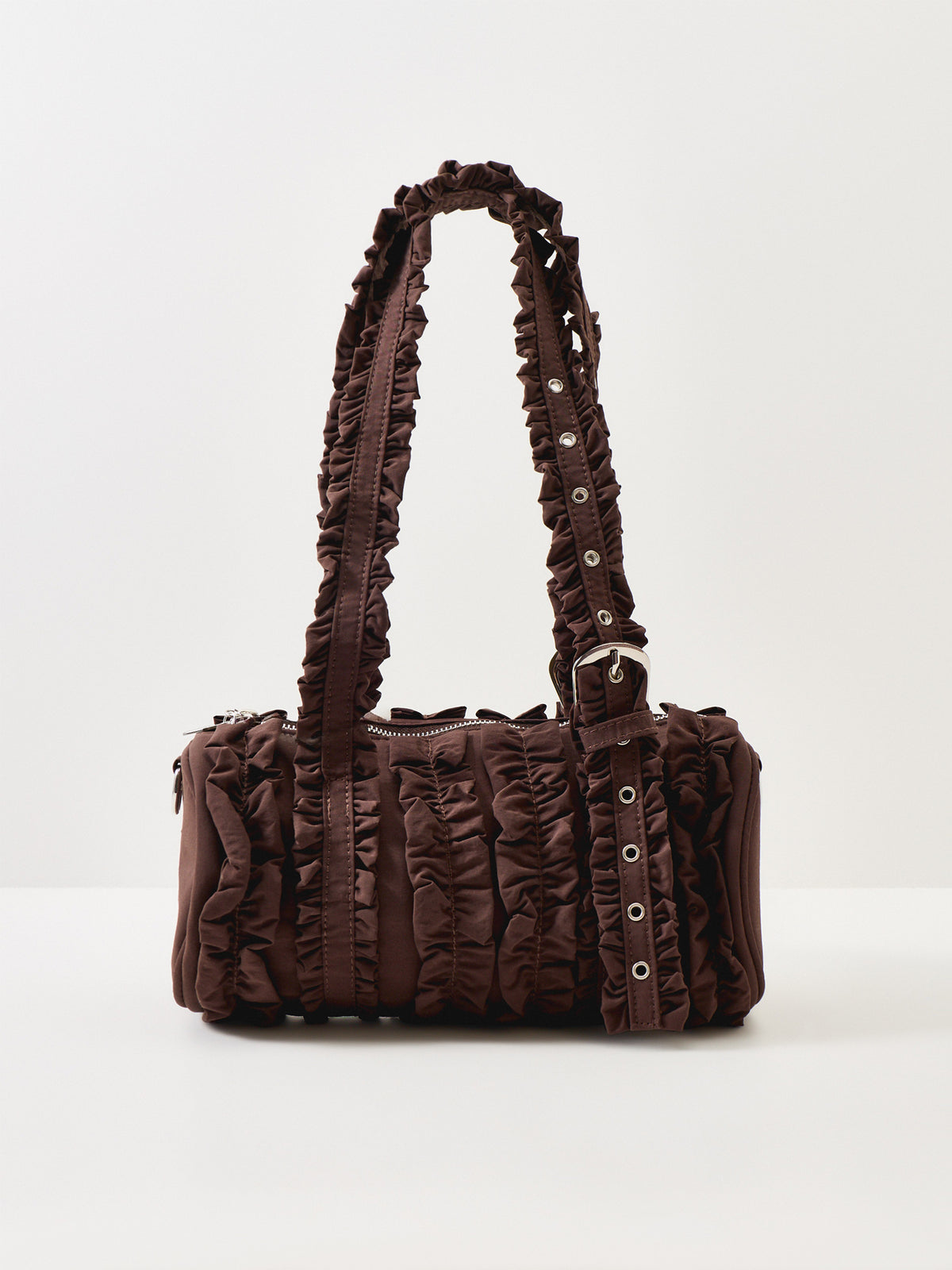 Waverly Mini Ruffle Barrel Bag – Brown